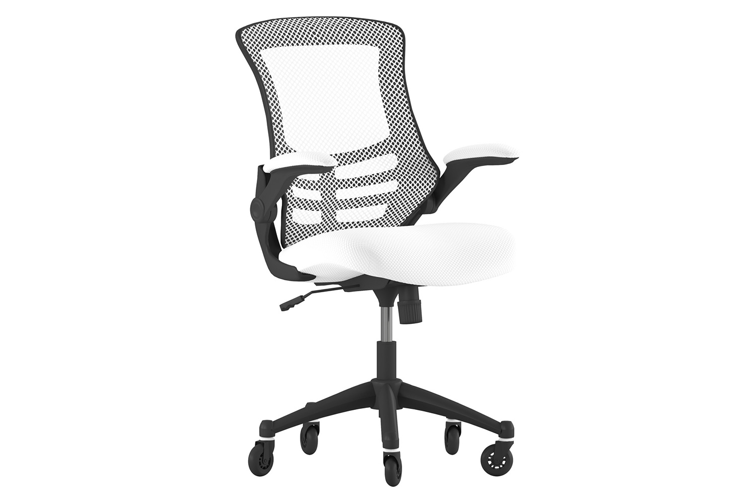 BLNK Kelista Mid-Back Mesh Swivel Ergonomic Task Office Chair with Flip-Up Arms and Transparent Roller Wheels - White