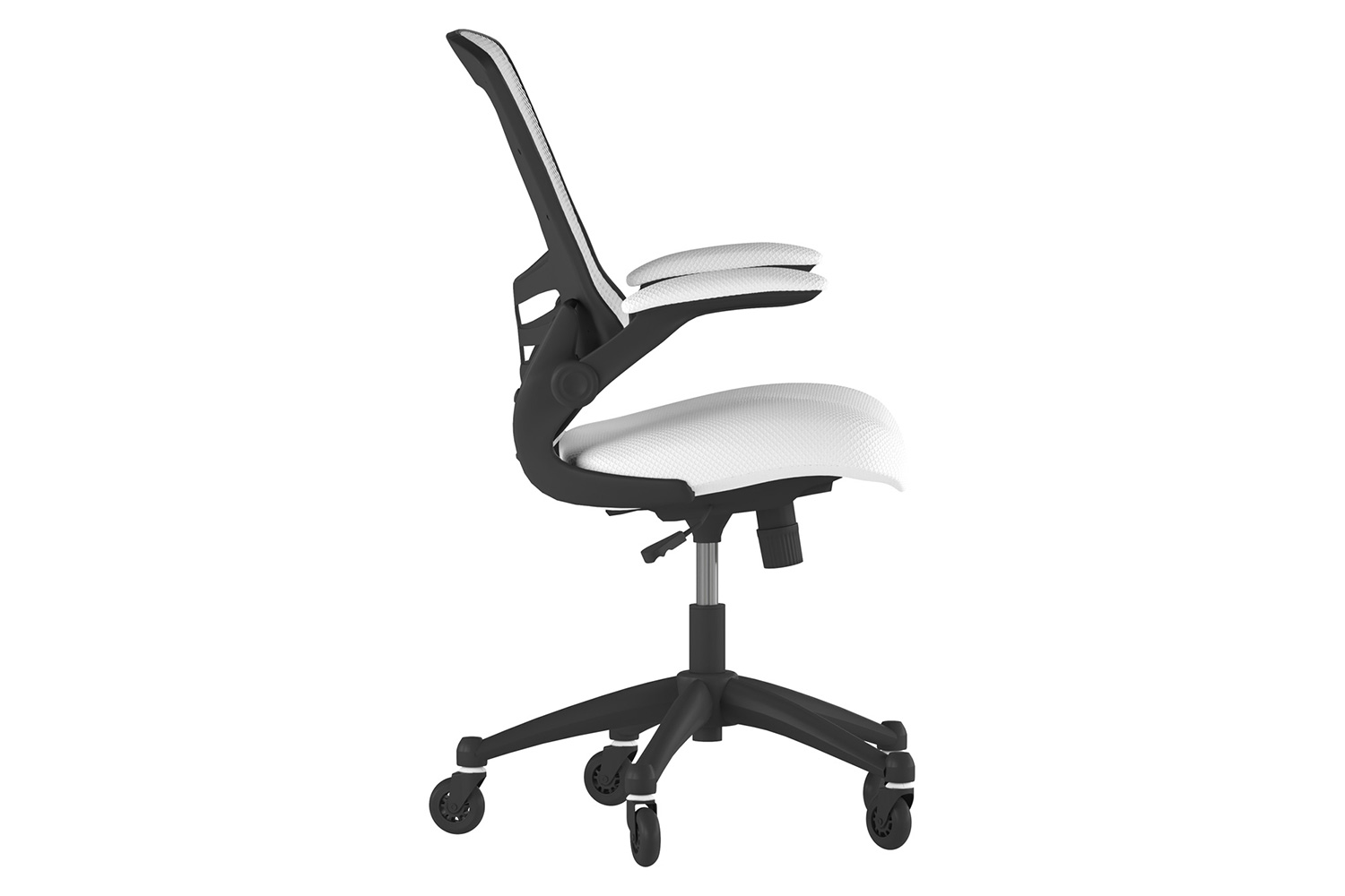 BLNK Kelista Mid-Back Mesh Swivel Ergonomic Task Office Chair with Flip-Up Arms and Transparent Roller Wheels - White