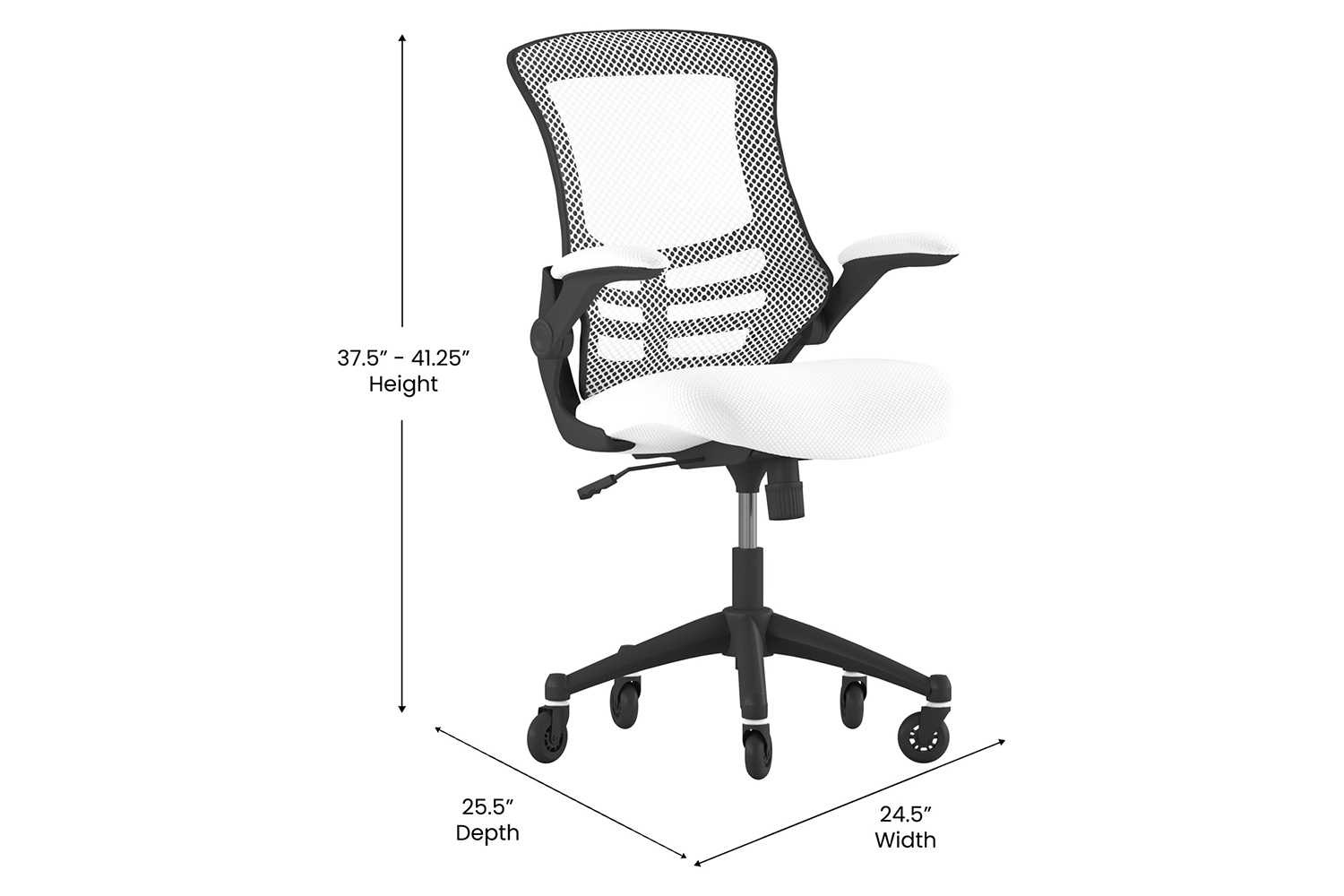 BLNK Kelista Mid-Back Mesh Swivel Ergonomic Task Office Chair with Flip-Up Arms and Transparent Roller Wheels - White