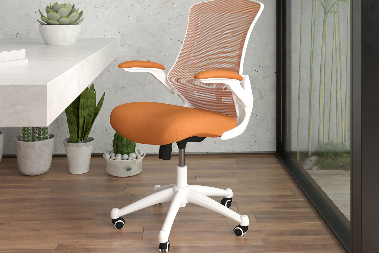 BLNK Kelista Mid-Back Mesh Swivel Ergonomic Task Office Chair with White Frame and Flip-Up Arms