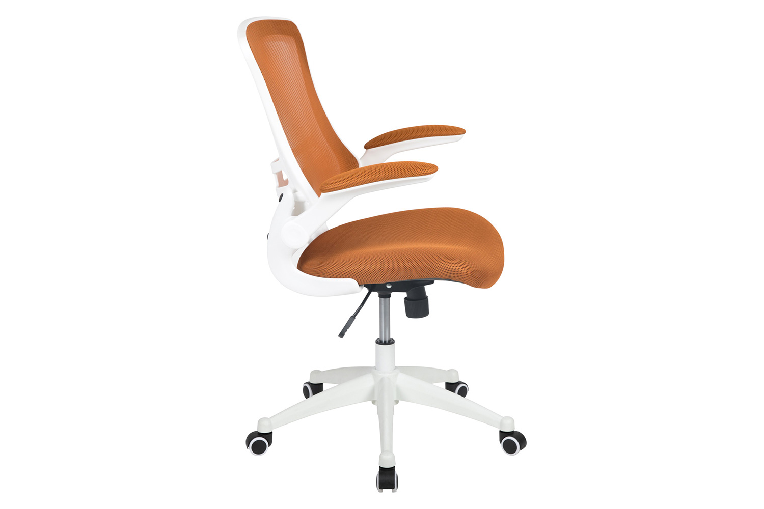 BLNK Kelista Mid-Back Mesh Swivel Ergonomic Task Office Chair with White Frame and Flip-Up Arms - Tan