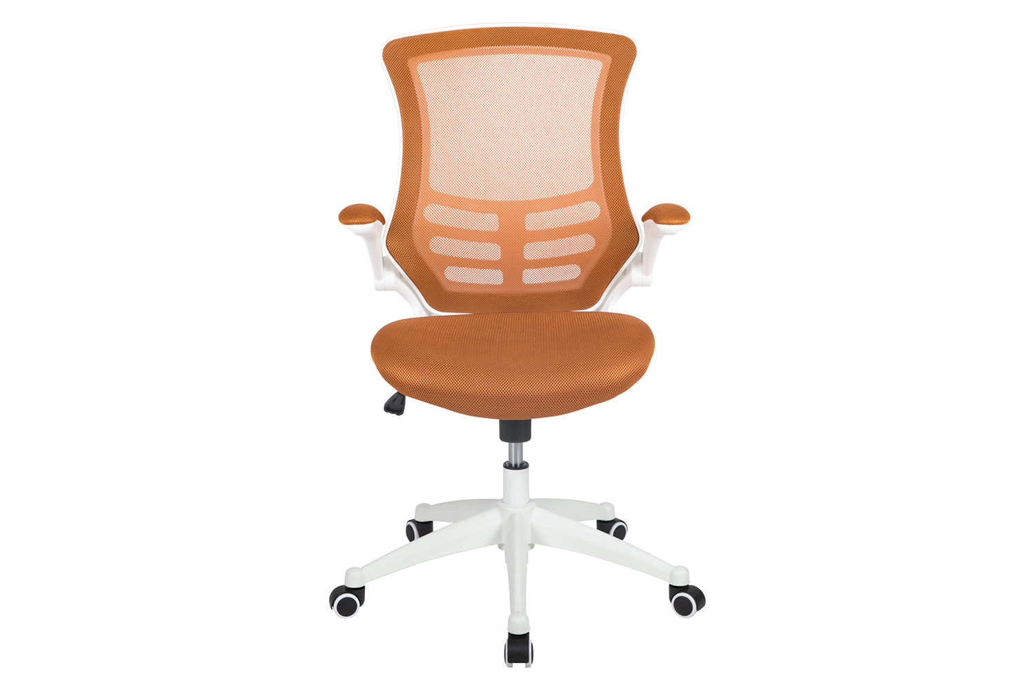 BLNK Kelista Mid-Back Mesh Swivel Ergonomic Task Office Chair with White Frame and Flip-Up Arms - Tan