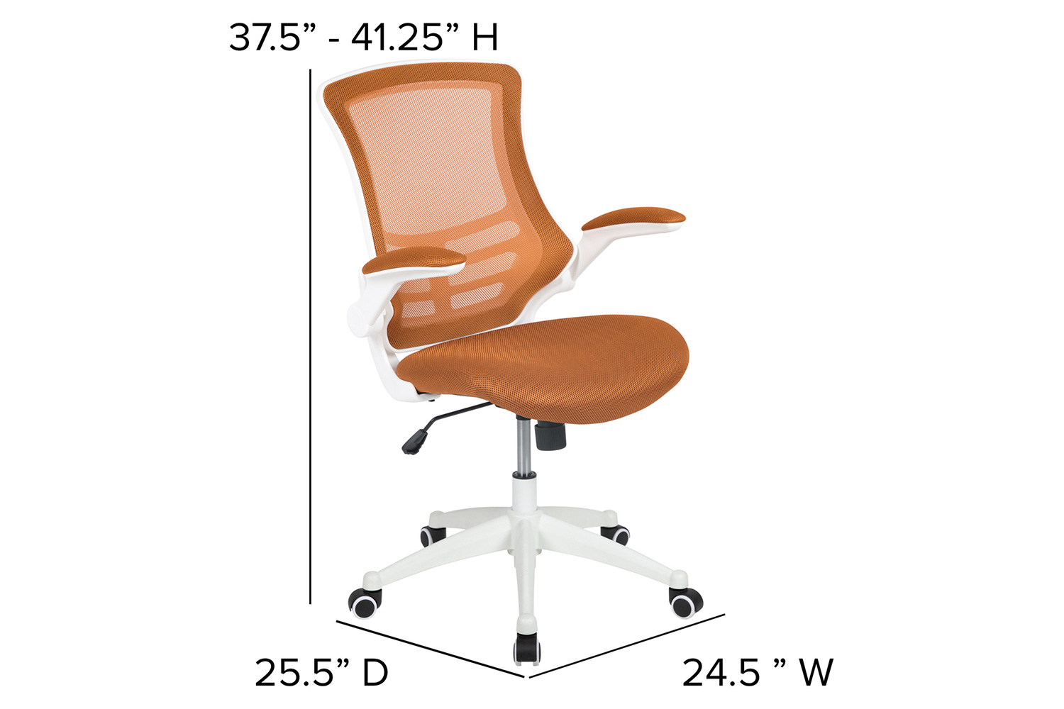 BLNK Kelista Mid-Back Mesh Swivel Ergonomic Task Office Chair with White Frame and Flip-Up Arms - Tan