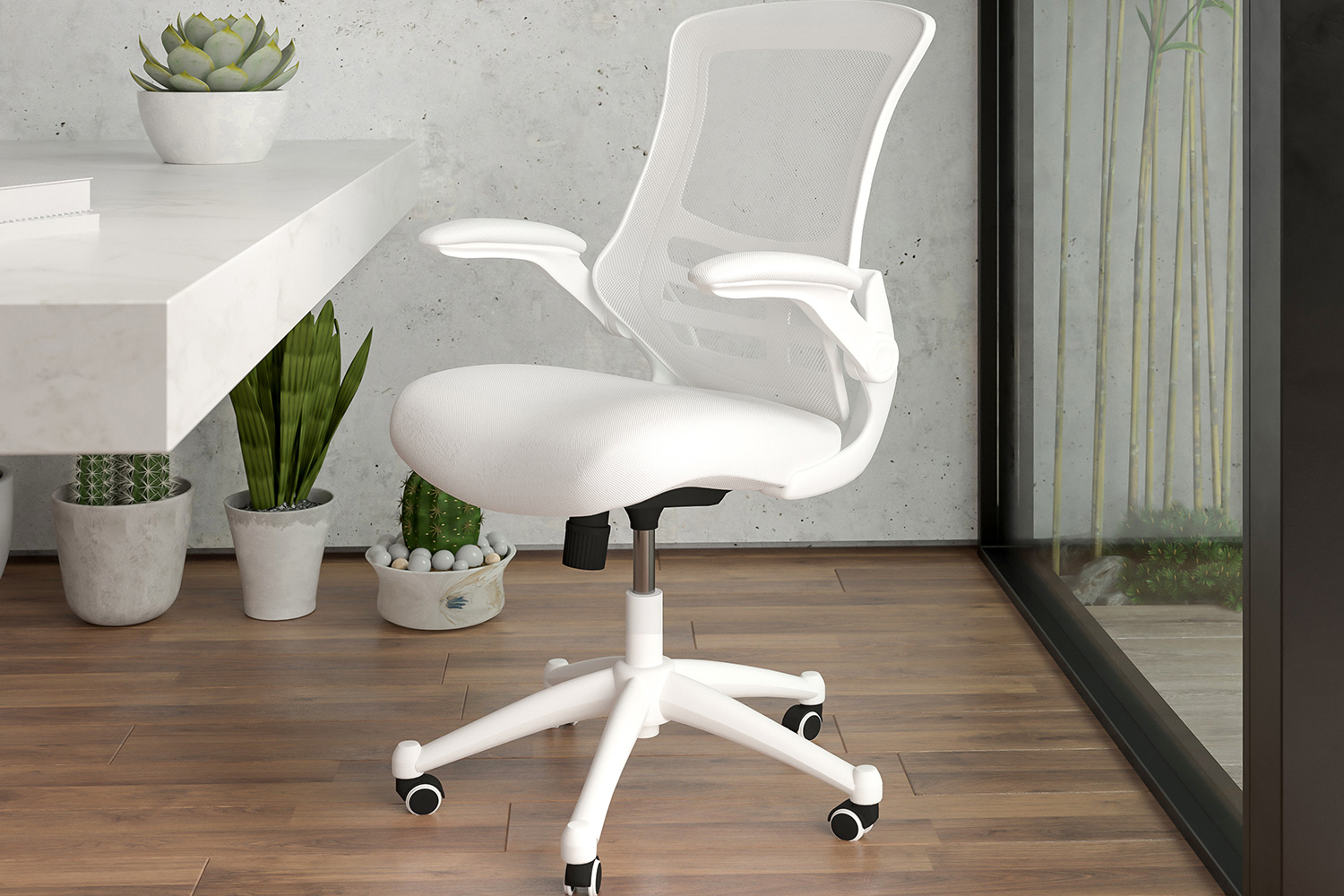 BLNK Kelista Mid-Back Mesh Swivel Ergonomic Task Office Chair with White Frame and Flip-Up Arms