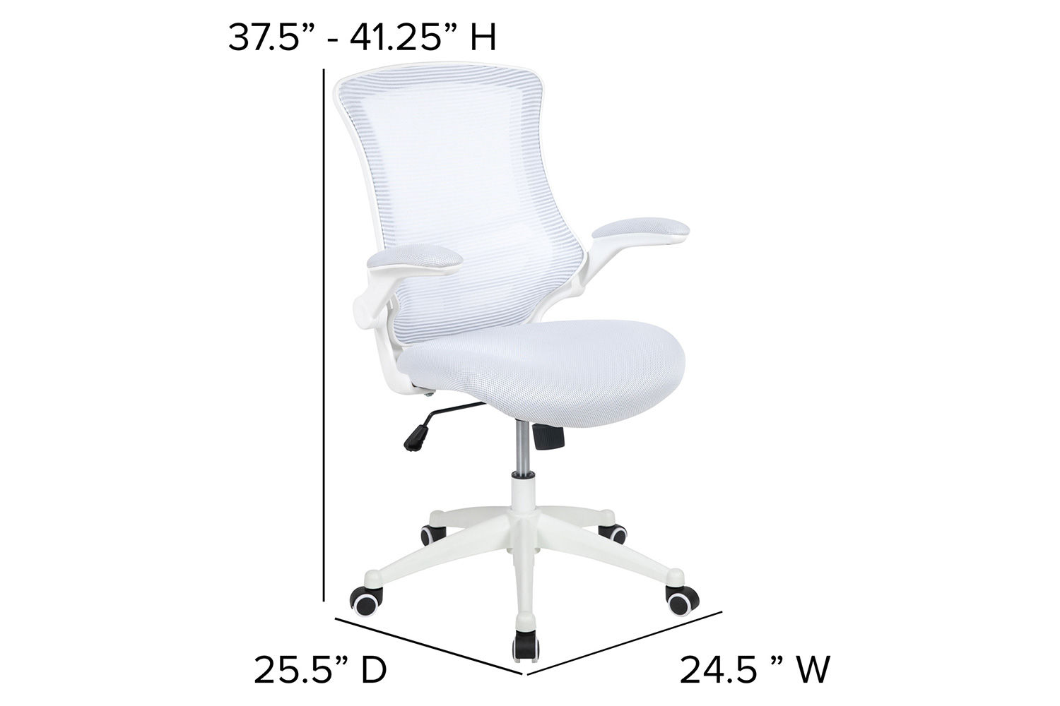 BLNK Kelista Mid-Back Mesh Swivel Ergonomic Task Office Chair with White Frame and Flip-Up Arms - White