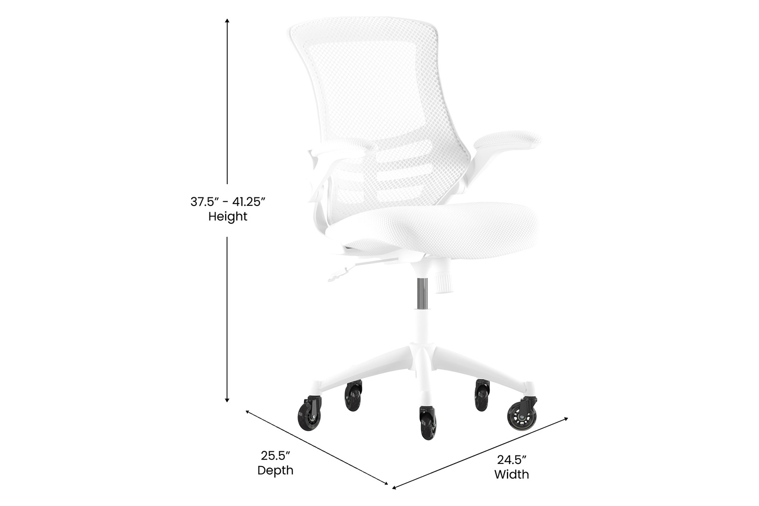 BLNK Kelista Mid-Back Mesh Swivel Ergonomic Task Office Chair with White Frame, Flip-Up Arms, and Transparent Roller Wheels - White