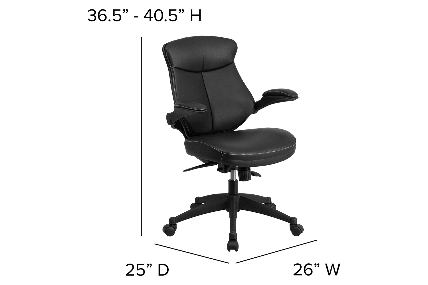 BLNK - Kale LeatherSoft Mid-Back Executive Swivel Ergonomic Office Chair with Back Angle Adjustment and Flip-Up Arms