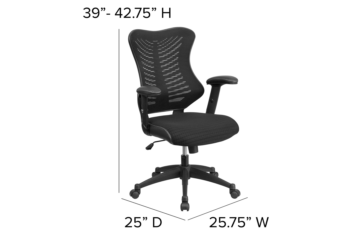 BLNK Kale High-Back Designer Mesh Executive Swivel Ergonomic Office Chair with Adjustable Arms - Black