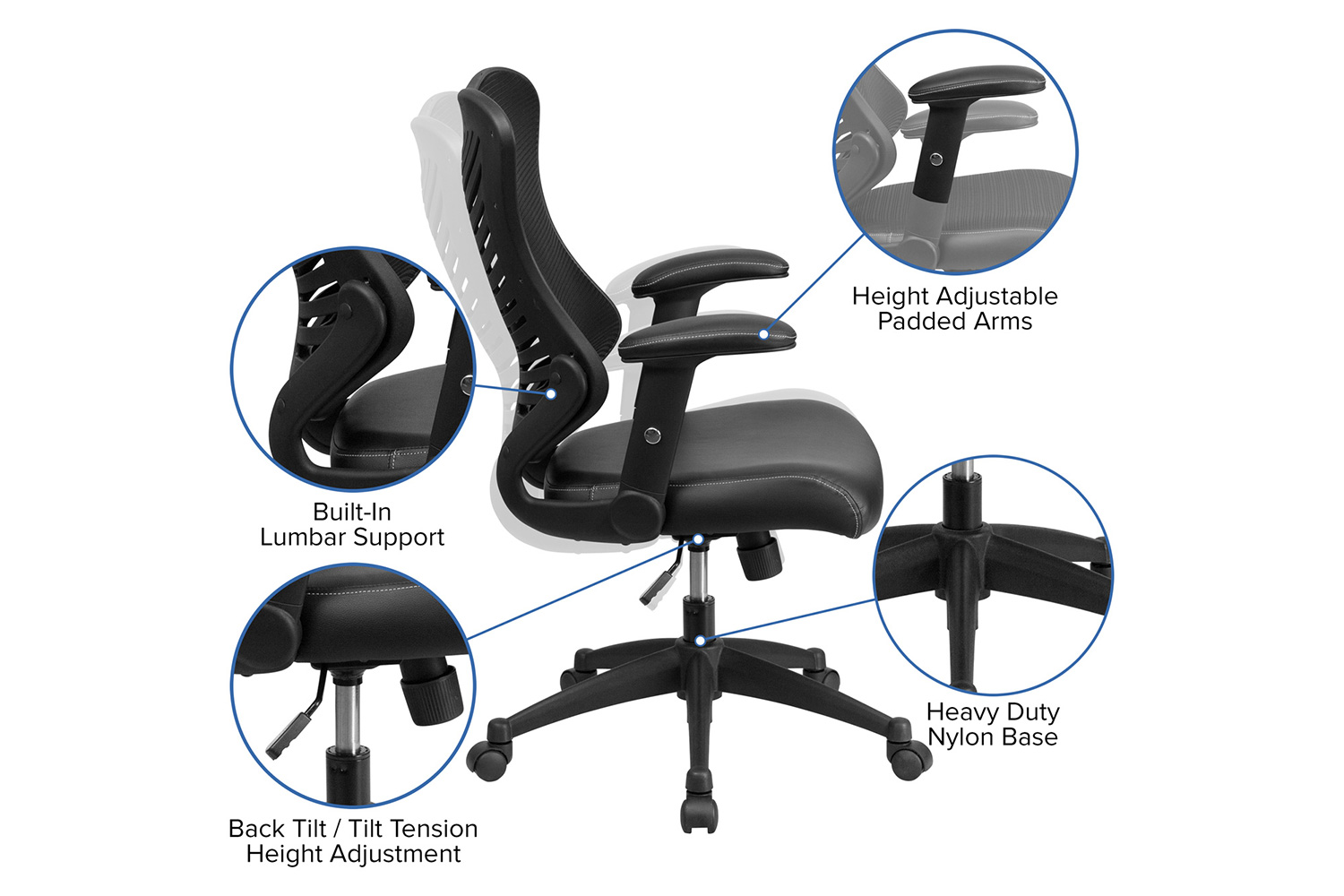 BLNK - Kale High-Back Designer Mesh Executive Swivel Ergonomic Office Chair with Seat and Adjustable Arms