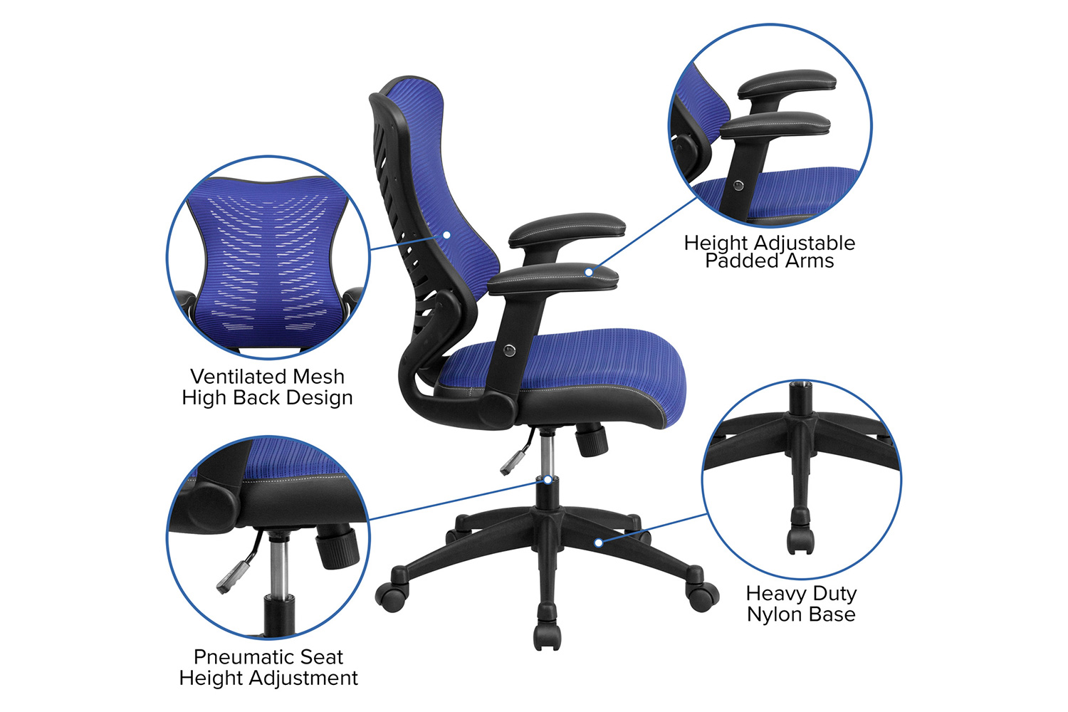 BLNK Kale High-Back Designer Mesh Executive Swivel Ergonomic Office Chair with Adjustable Arms - Blue