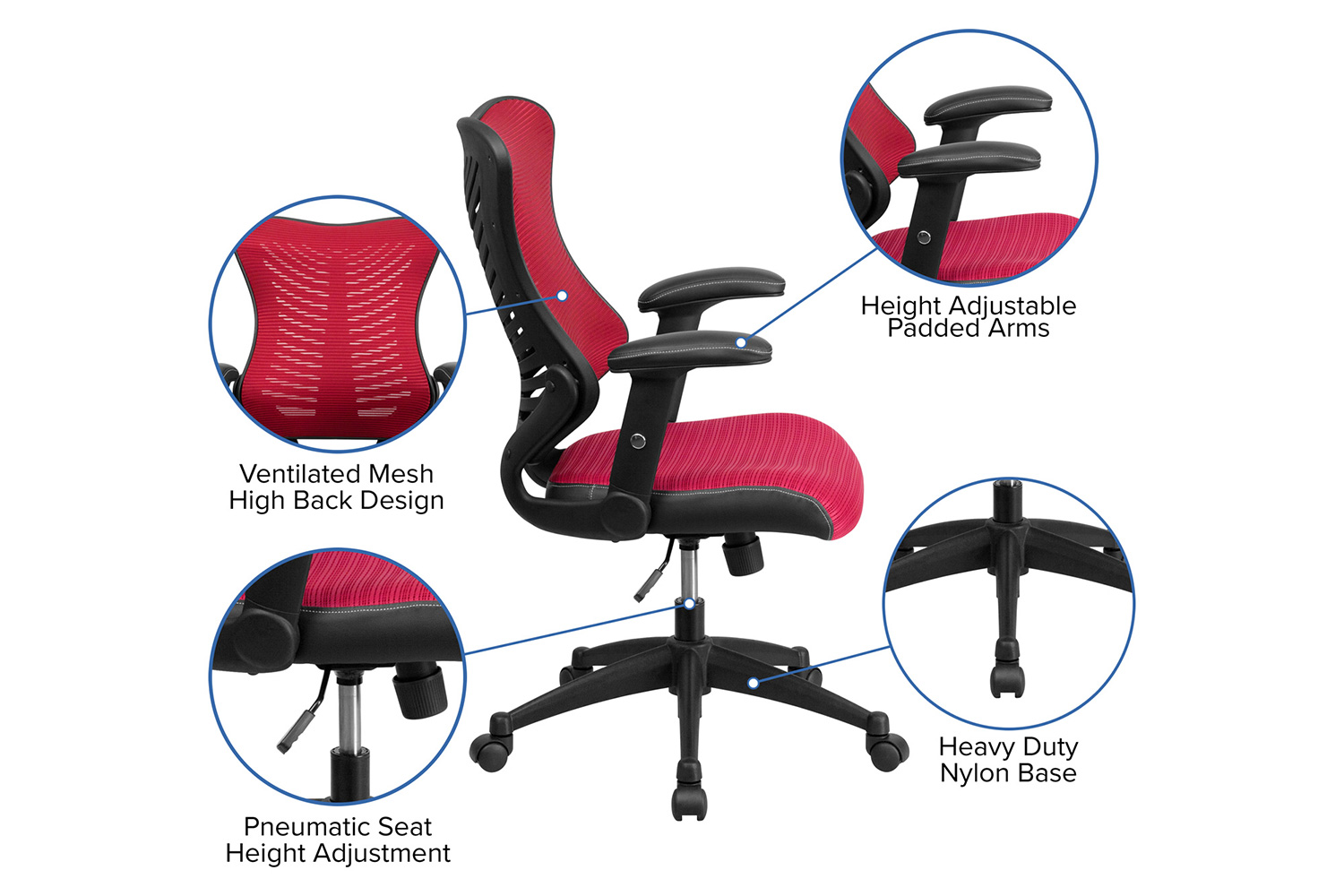 BLNK Kale High-Back Designer Mesh Executive Swivel Ergonomic Office Chair with Adjustable Arms - Burgundy