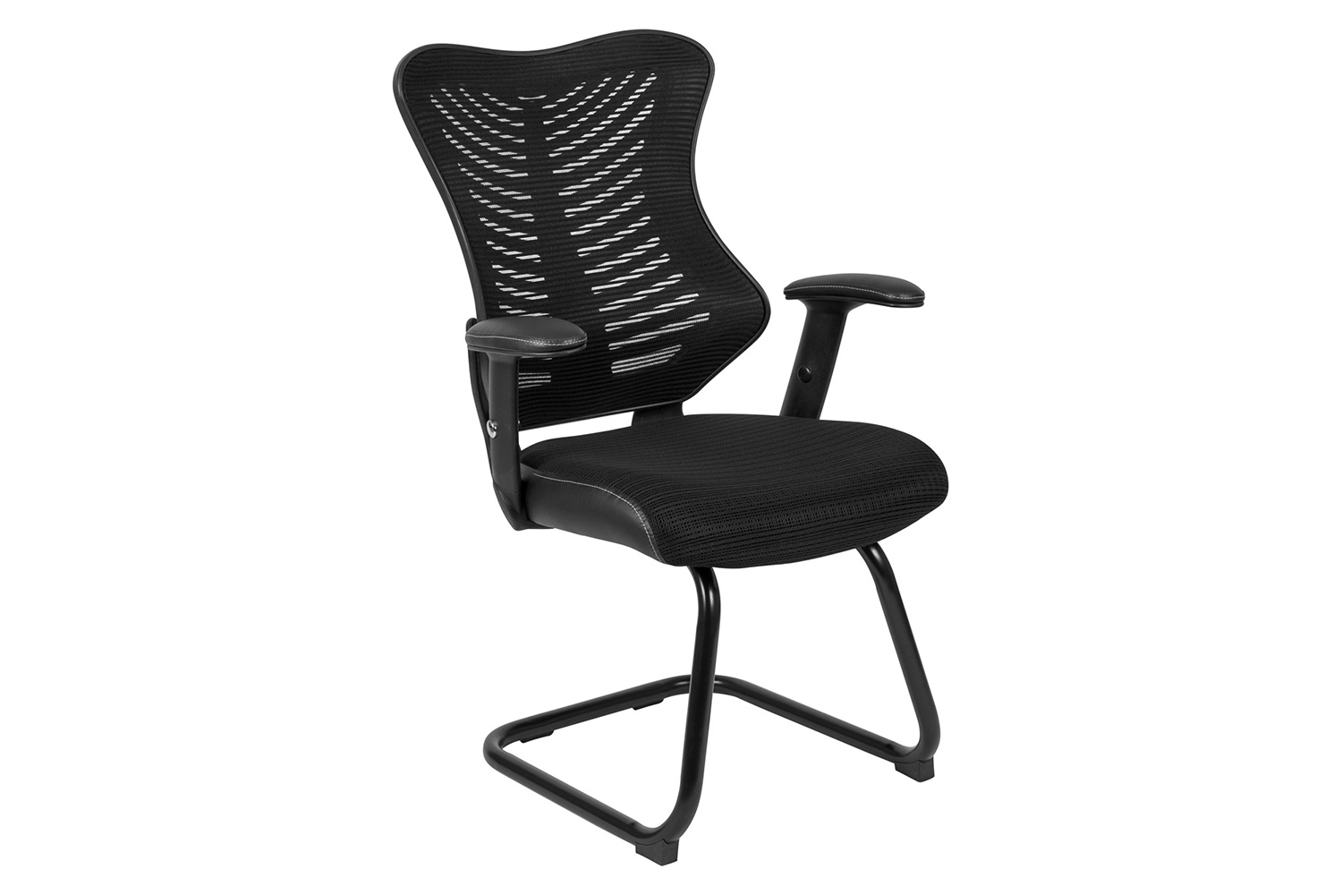 BLNK - Kale Designer Mesh Sled Base Side Reception Chair with Adjustable Arms