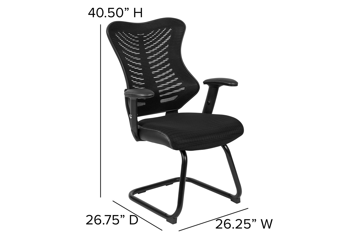 BLNK - Kale Designer Mesh Sled Base Side Reception Chair with Adjustable Arms