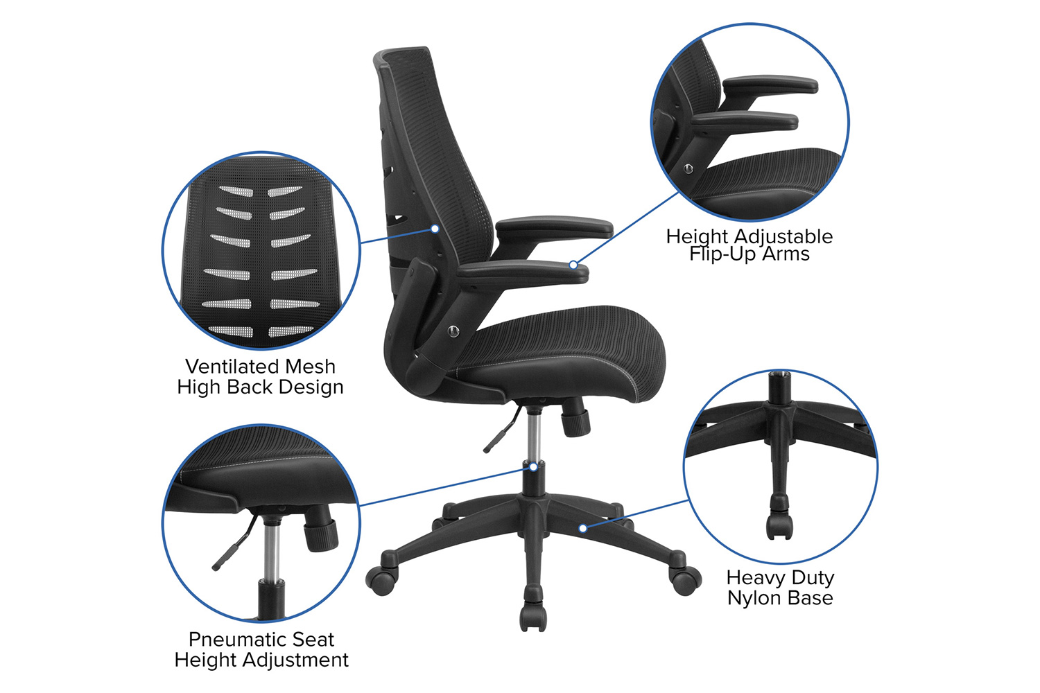 BLNK - Kale High-Back Designer Mesh Executive Swivel Ergonomic Office Chair with Height Adjustable Flip-Up Arms