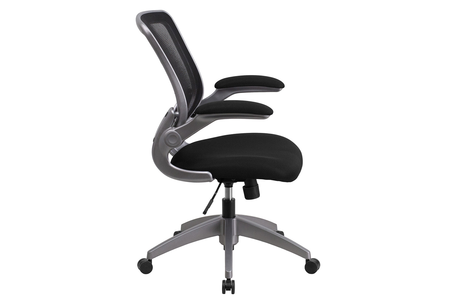 BLNK Kale Mid-Back Mesh Swivel Ergonomic Task Office Chair with Gray Frame and Flip-Up Arms - Black