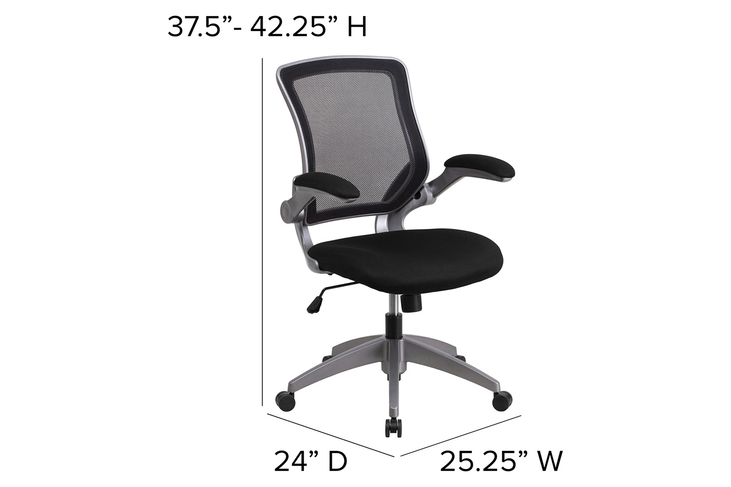 BLNK Kale Mid-Back Mesh Swivel Ergonomic Task Office Chair with Gray Frame and Flip-Up Arms - Black