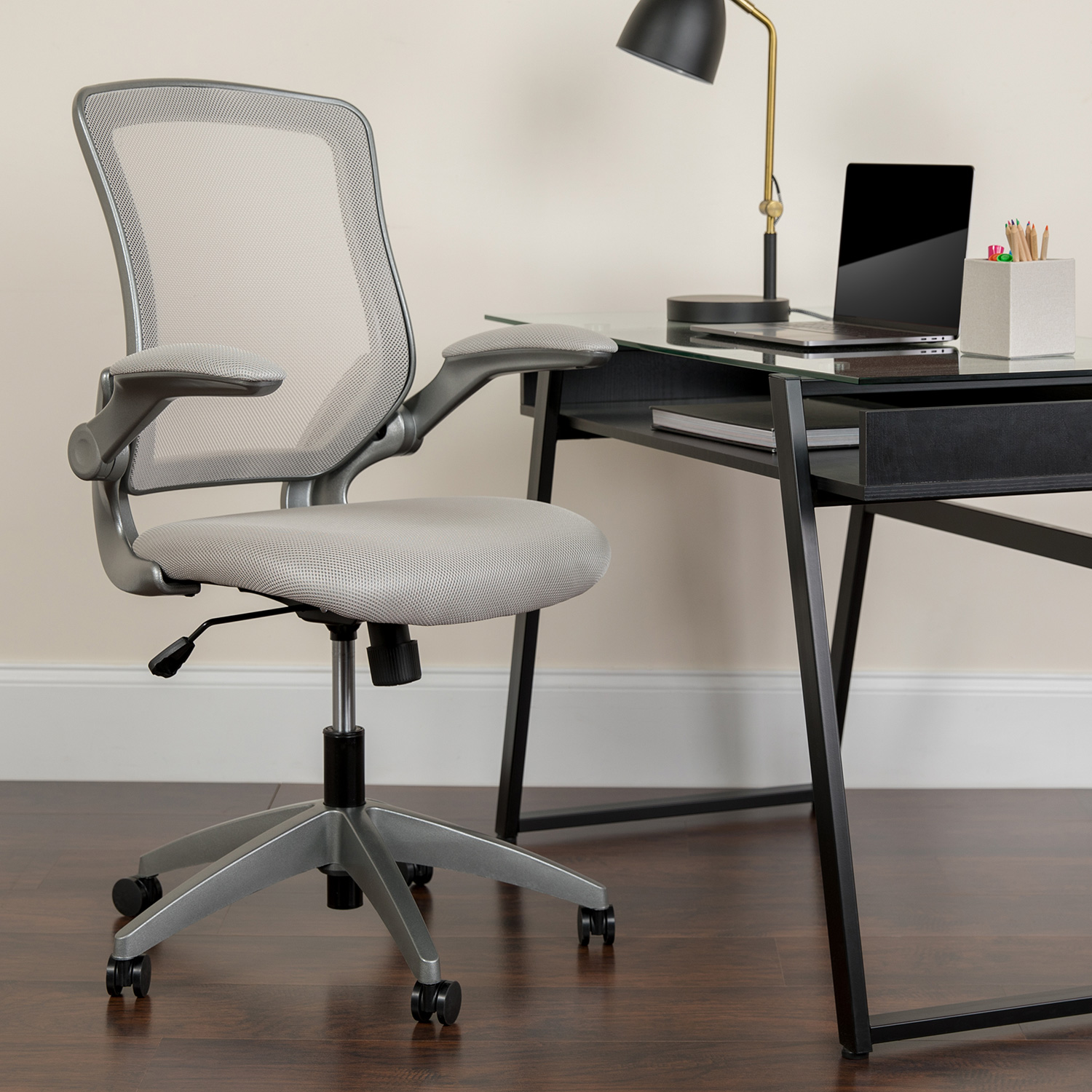 BLNK Kale Mid-Back Mesh Swivel Ergonomic Task Office Chair with Gray Frame and Flip-Up Arms