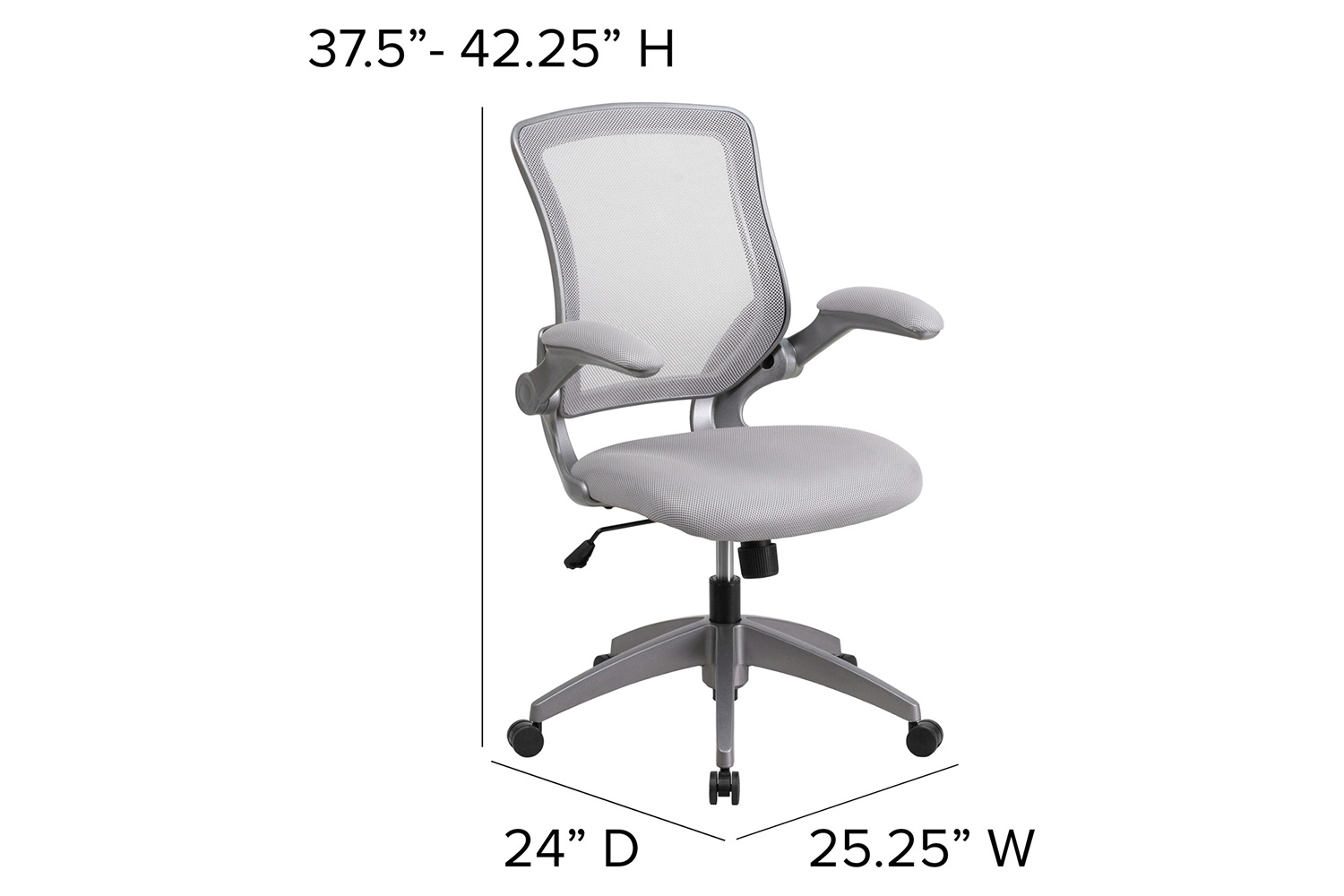 BLNK Kale Mid-Back Mesh Swivel Ergonomic Task Office Chair with Gray Frame and Flip-Up Arms - Gray