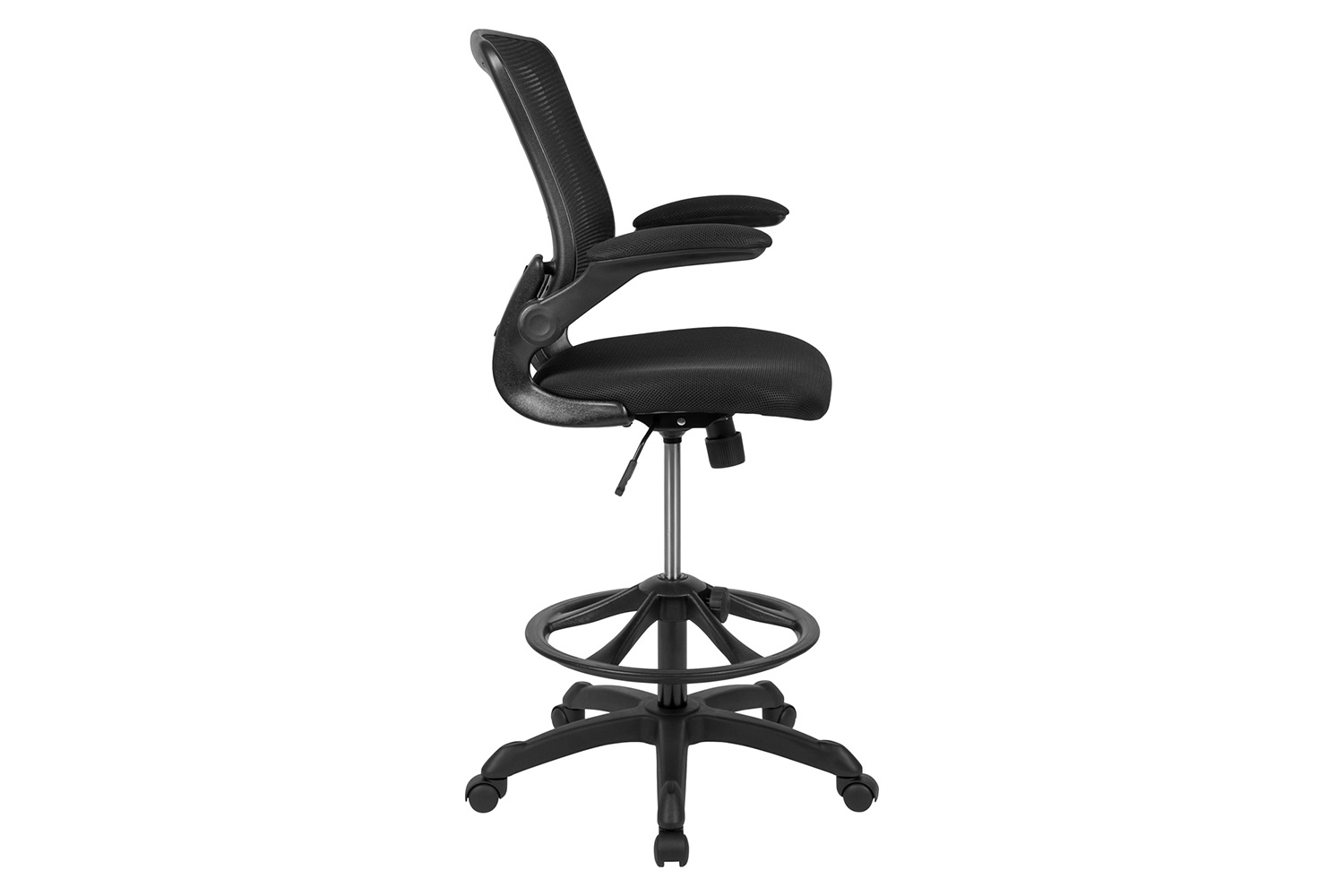 BLNK Kale Mid-Back Mesh Ergonomic Drafting Chair with Adjustable Foot Ring and Flip-Up Arms - Black