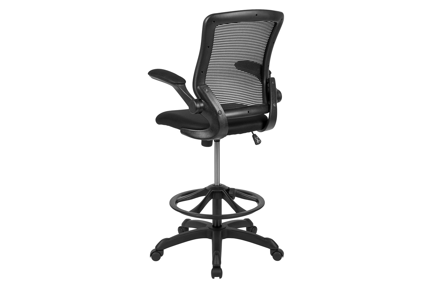 BLNK Kale Mid-Back Mesh Ergonomic Drafting Chair with Adjustable Foot Ring and Flip-Up Arms - Black