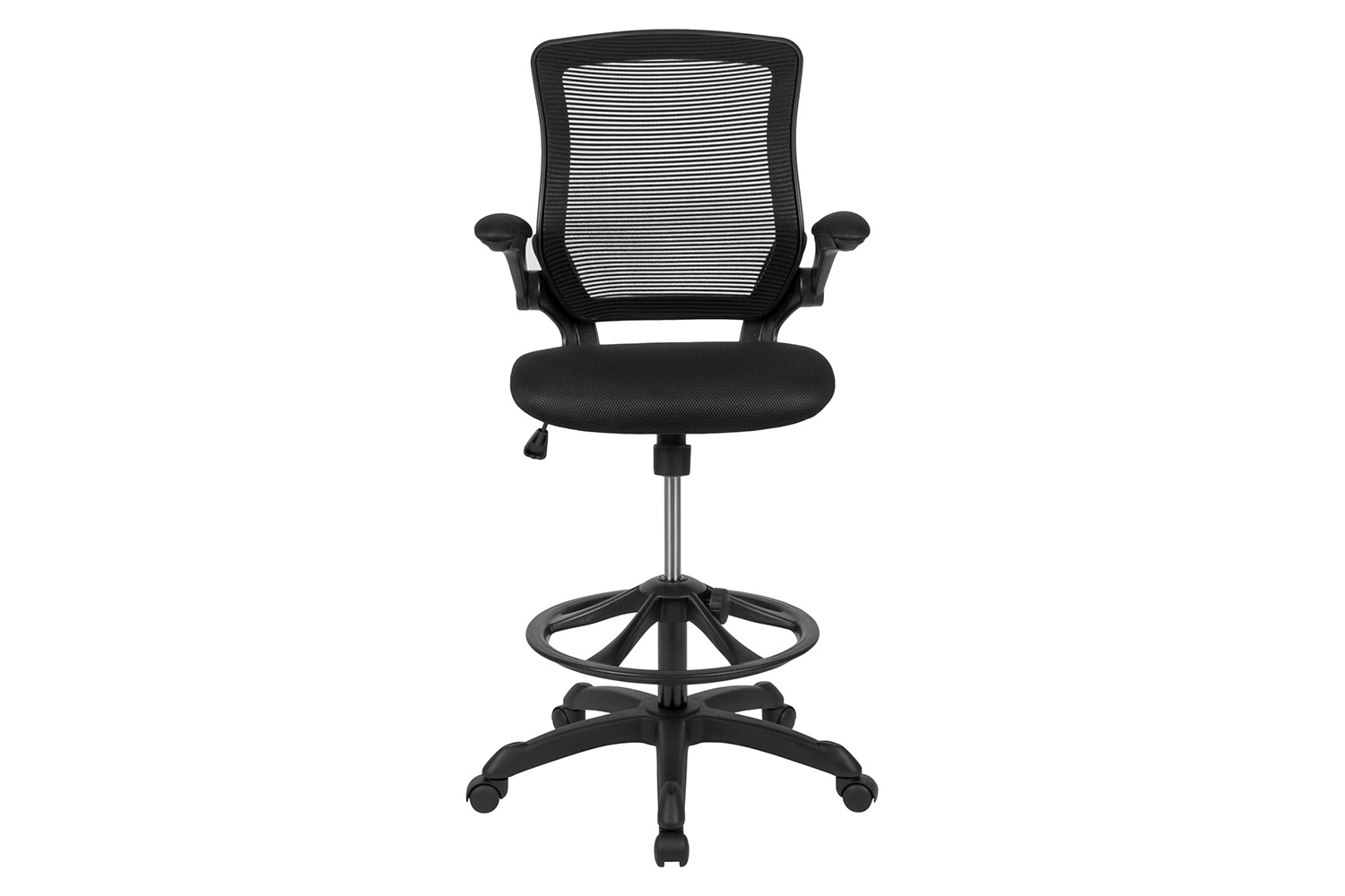 BLNK Kale Mid-Back Mesh Ergonomic Drafting Chair with Adjustable Foot Ring and Flip-Up Arms - Black