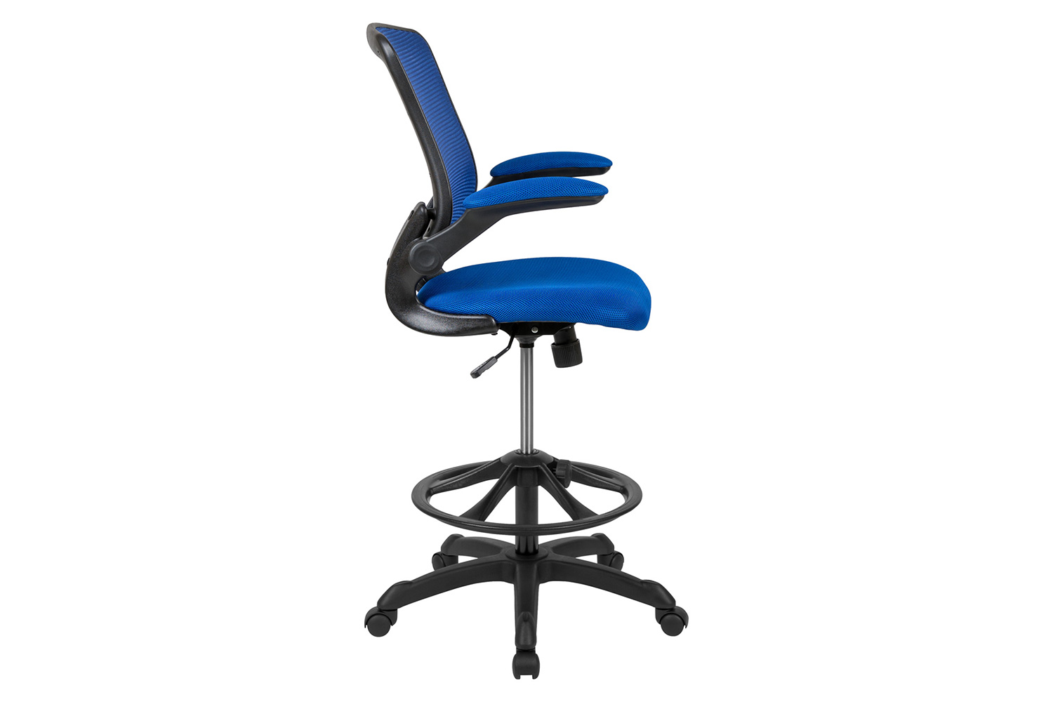 BLNK Kale Mid-Back Mesh Ergonomic Drafting Chair with Adjustable Foot Ring and Flip-Up Arms - Blue