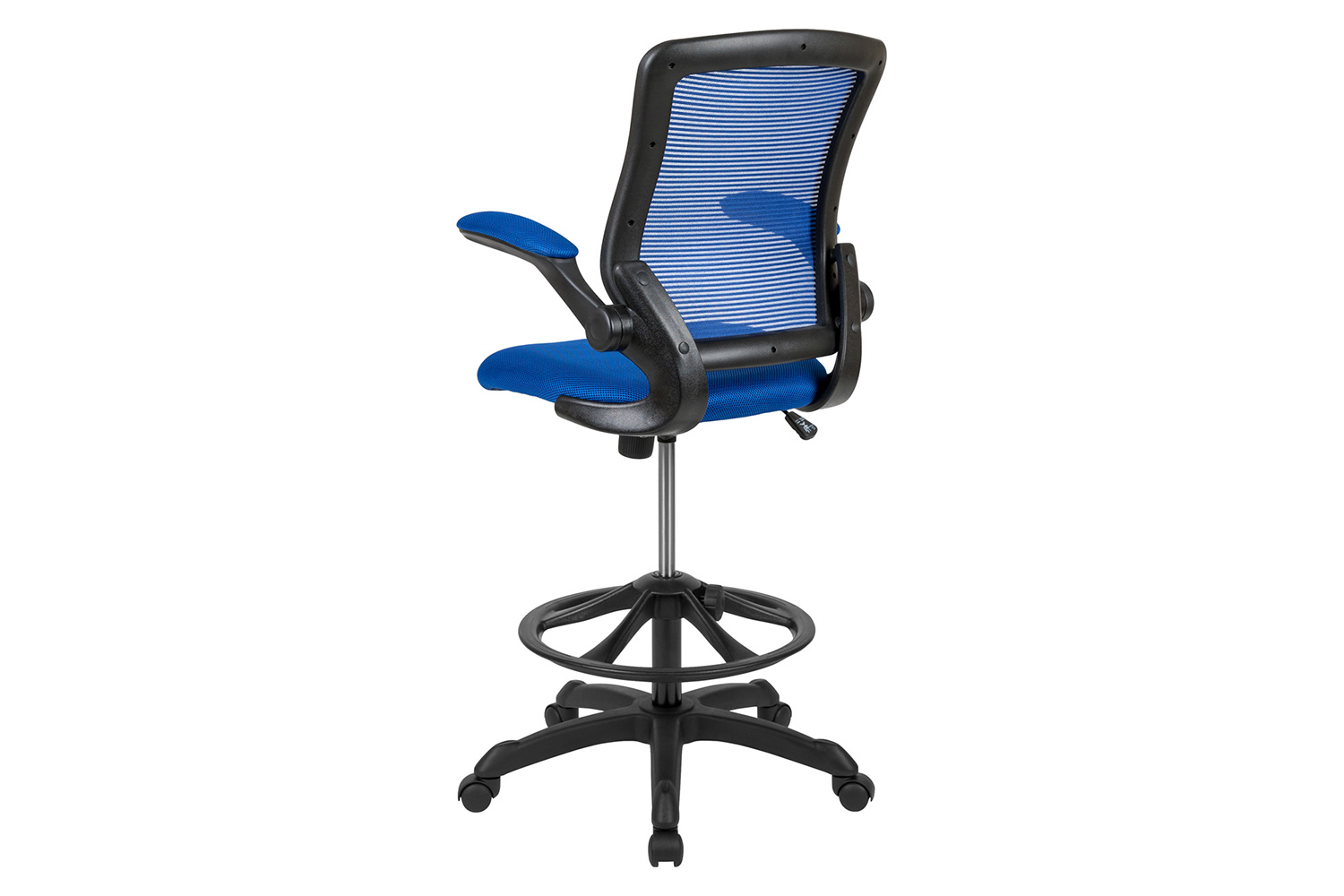 BLNK Kale Mid-Back Mesh Ergonomic Drafting Chair with Adjustable Foot Ring and Flip-Up Arms - Blue