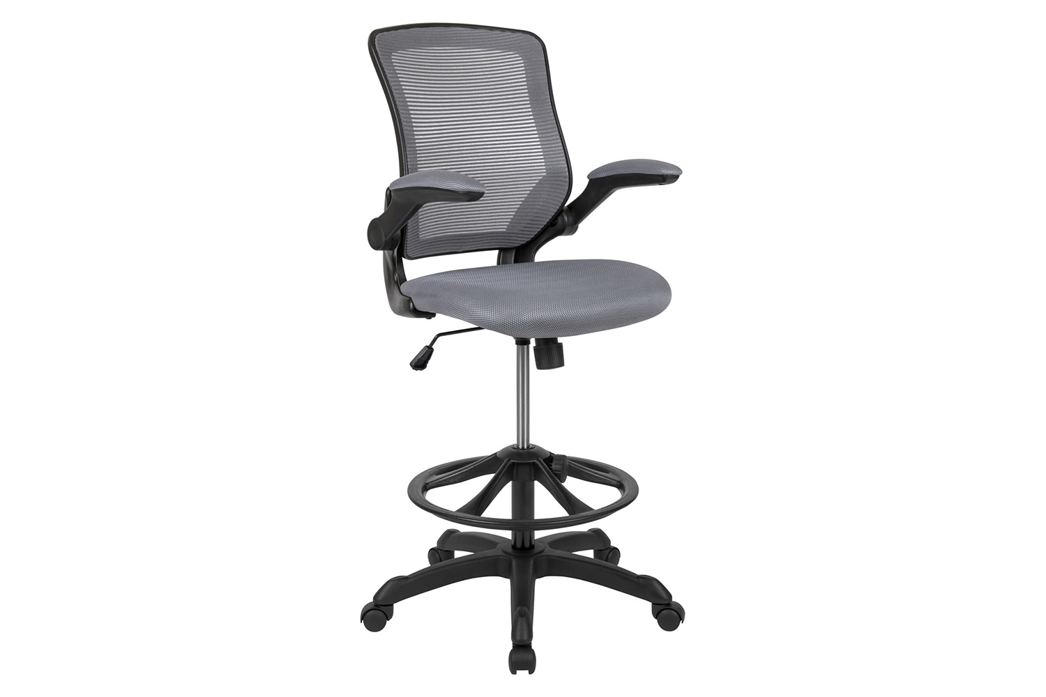 BLNK Kale Mid-Back Mesh Ergonomic Drafting Chair with Adjustable Foot Ring and Flip-Up Arms - Dark Gray