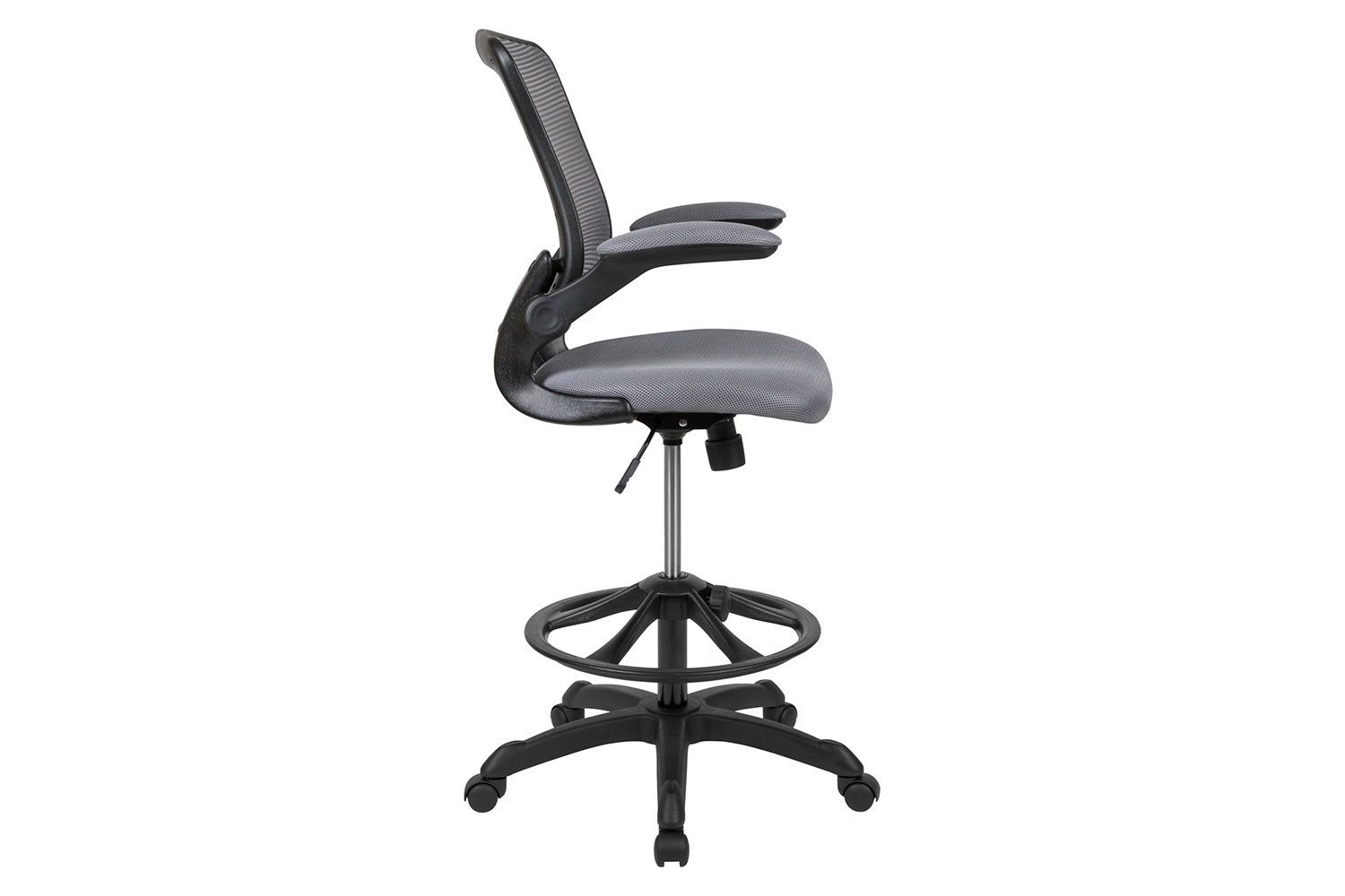 BLNK Kale Mid-Back Mesh Ergonomic Drafting Chair with Adjustable Foot Ring and Flip-Up Arms - Dark Gray