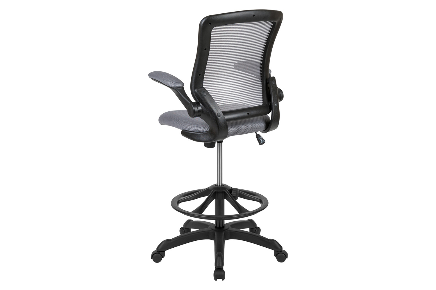 BLNK Kale Mid-Back Mesh Ergonomic Drafting Chair with Adjustable Foot Ring and Flip-Up Arms - Dark Gray