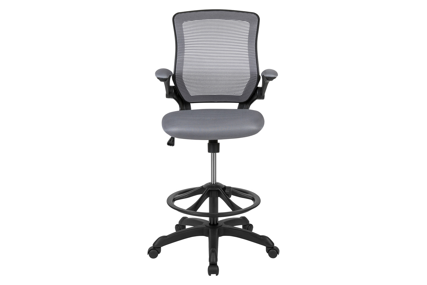 BLNK Kale Mid-Back Mesh Ergonomic Drafting Chair with Adjustable Foot Ring and Flip-Up Arms - Dark Gray