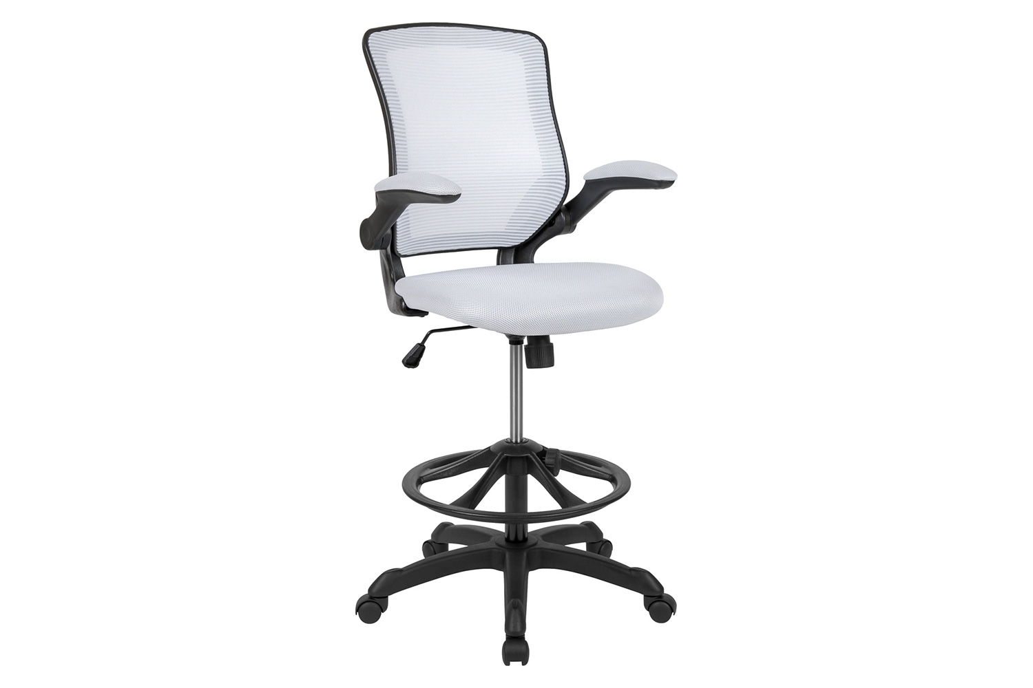 BLNK Kale Mid-Back Mesh Ergonomic Drafting Chair with Adjustable Foot Ring and Flip-Up Arms