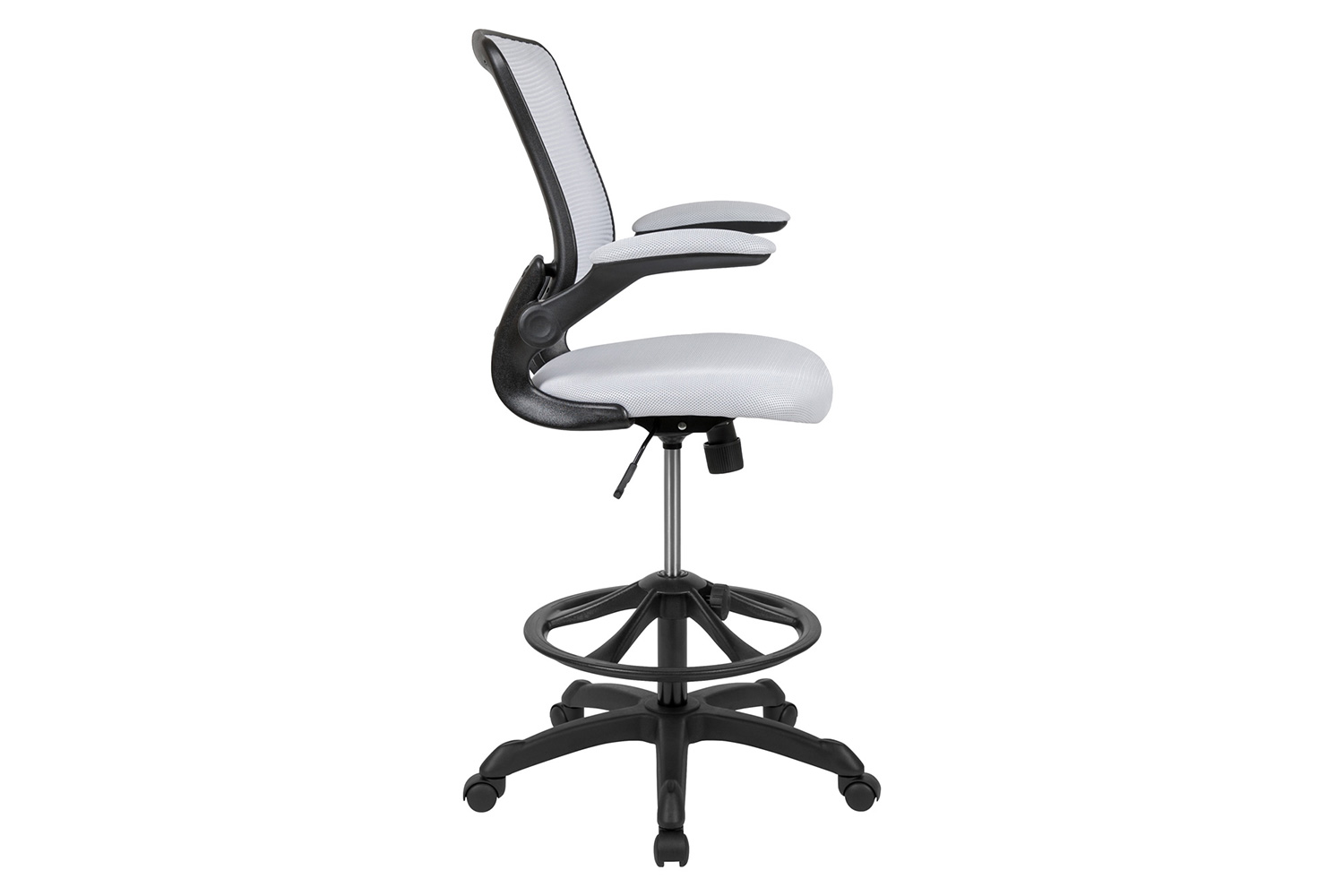 BLNK Kale Mid-Back Mesh Ergonomic Drafting Chair with Adjustable Foot Ring and Flip-Up Arms - White