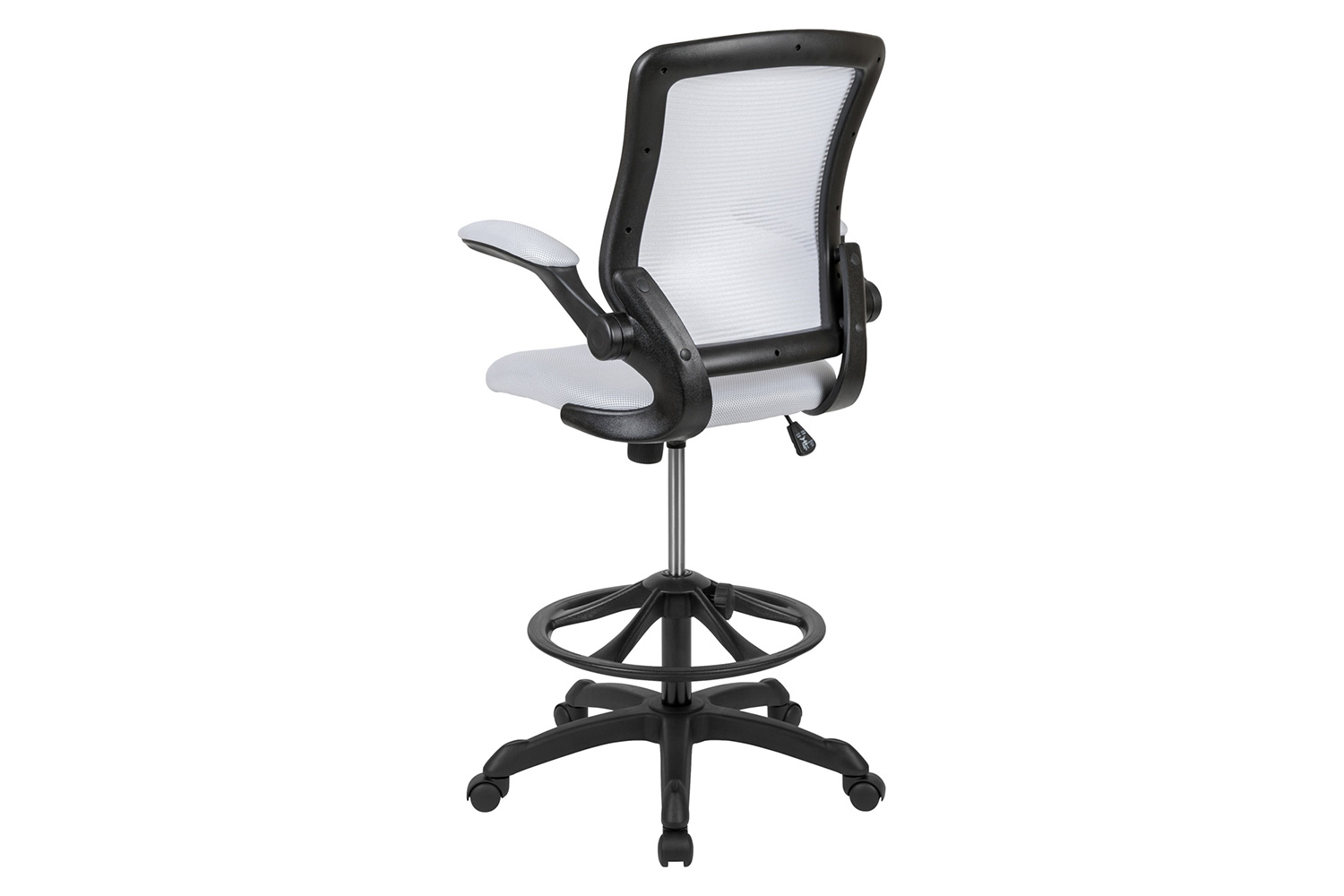 BLNK Kale Mid-Back Mesh Ergonomic Drafting Chair with Adjustable Foot Ring and Flip-Up Arms - White