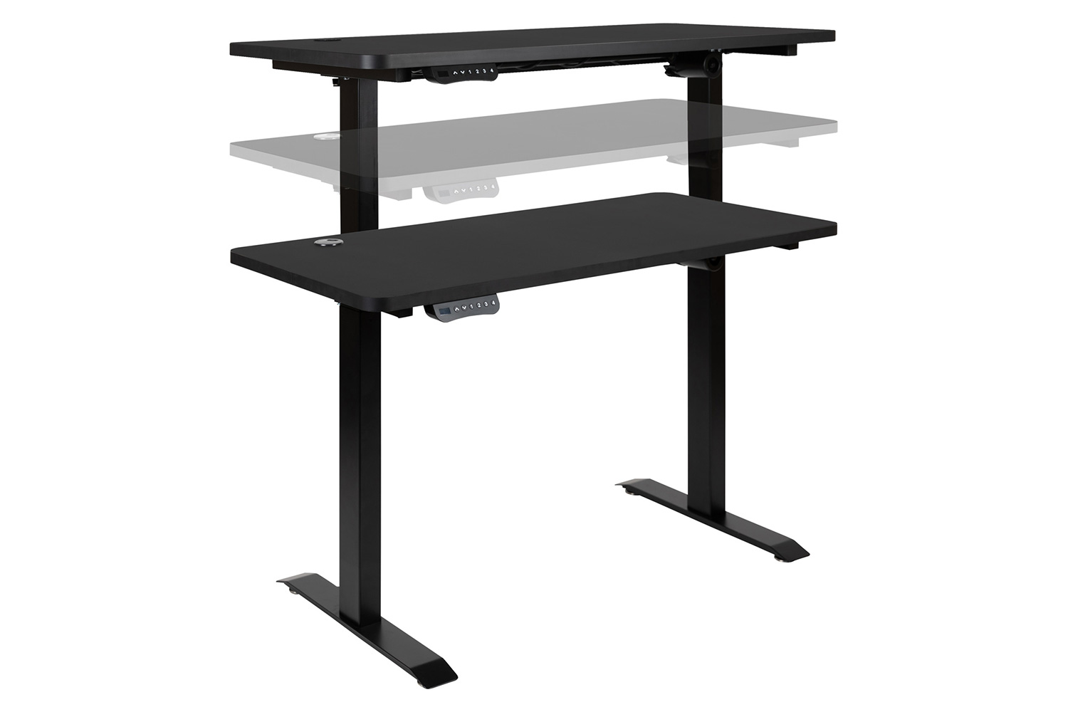 BLNK - Park Wide Black Electric Height Adjustable Standing Desk with Black Mesh Multifunction Executive Swivel Ergonomic Office Chair