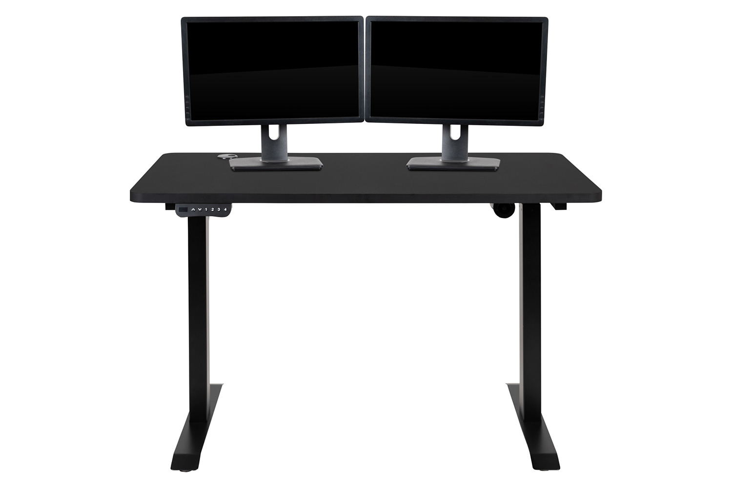 BLNK - Park Wide Black Electric Height Adjustable Standing Desk with Black Mesh Multifunction Executive Swivel Ergonomic Office Chair