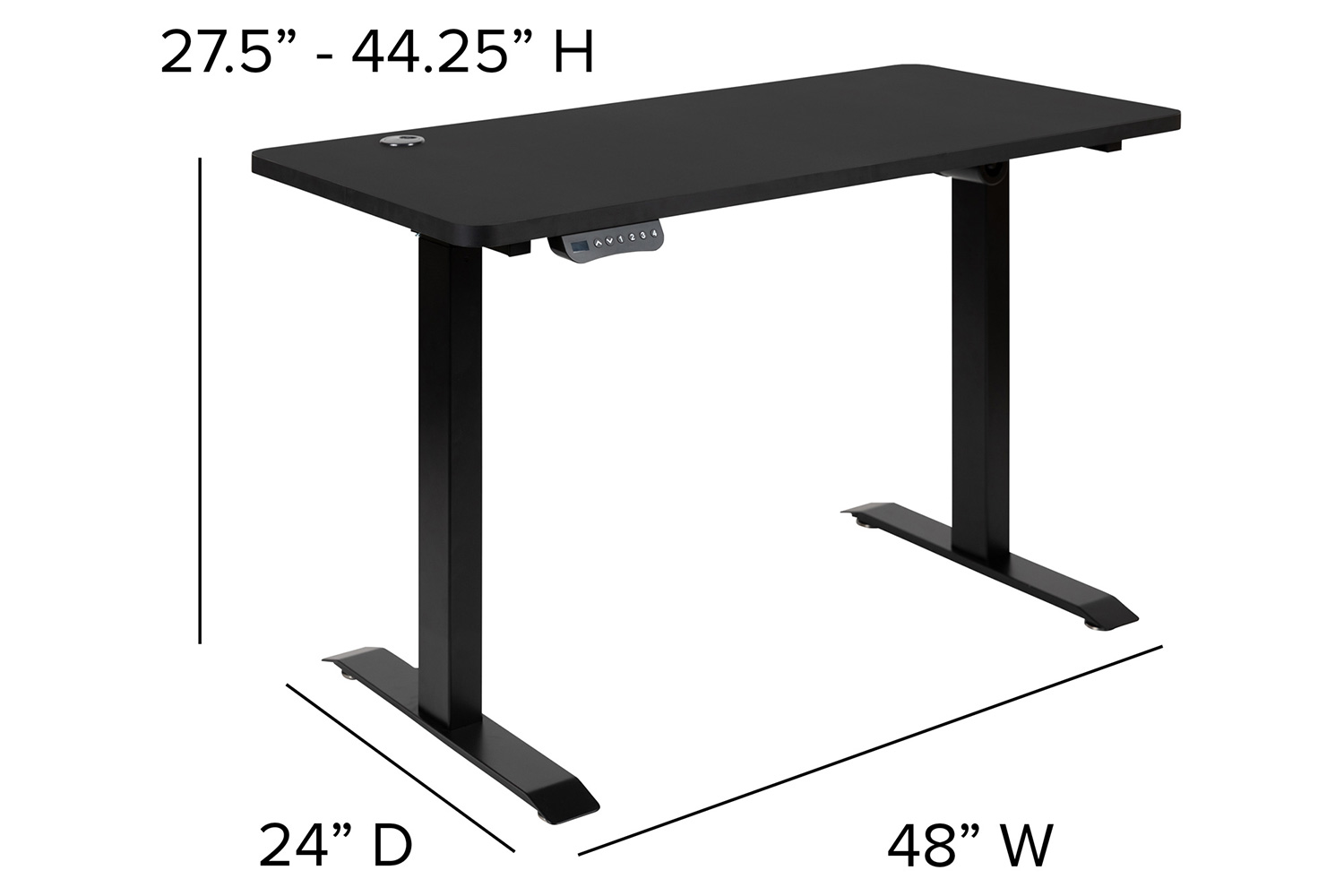 BLNK - Park Wide Black Electric Height Adjustable Standing Desk with Black Mesh Multifunction Executive Swivel Ergonomic Office Chair