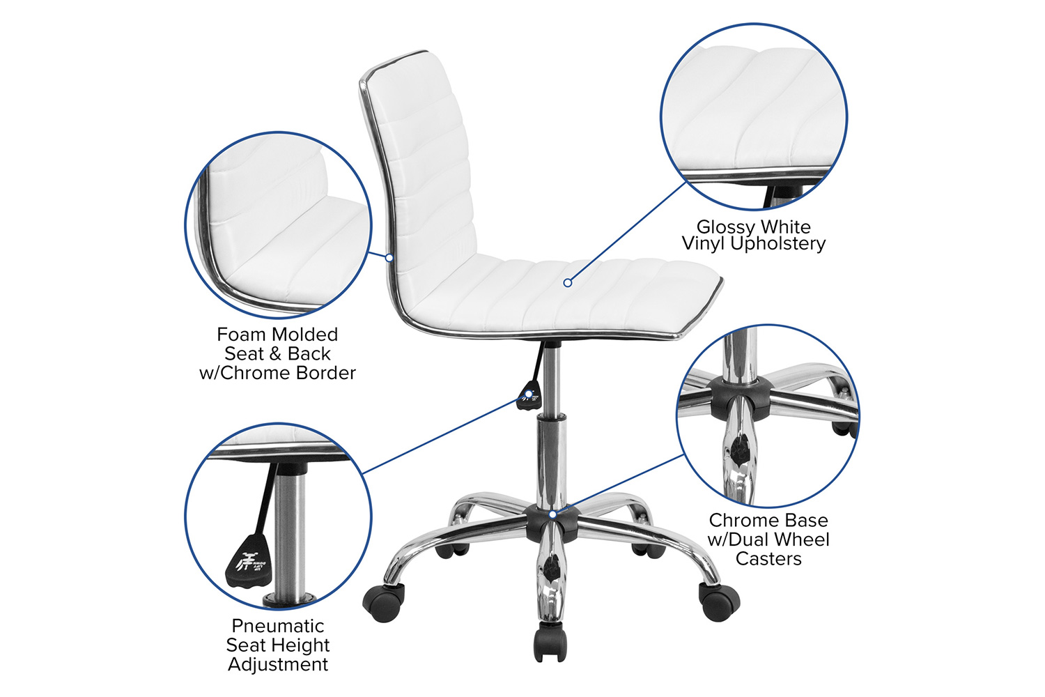 BLNK - Park Wide Black Electric Height Adjustable Standing Desk with Designer Armless White Ribbed Swivel Task Office Chair