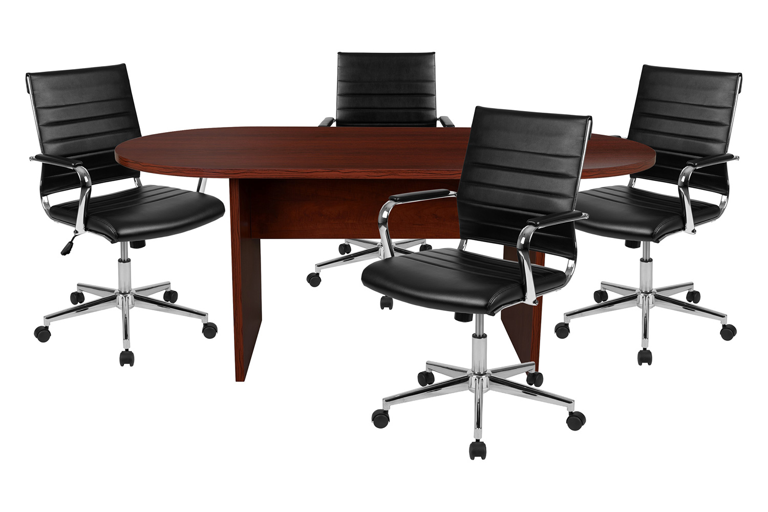 BLNK - Lark Oval Conference Table Set with 4 Black Ribbed Executive Chairs