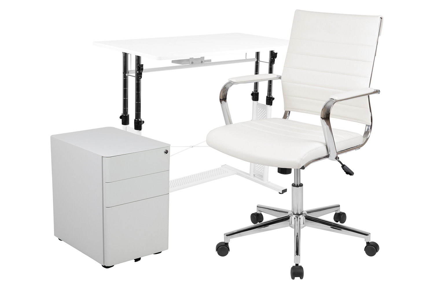 BLNK - Stiles Work From Home Kit with Adjustable Computer Desk, Ergonomic Mesh Office Chair and Locking Mobile Filing Cabinet with Side Handles