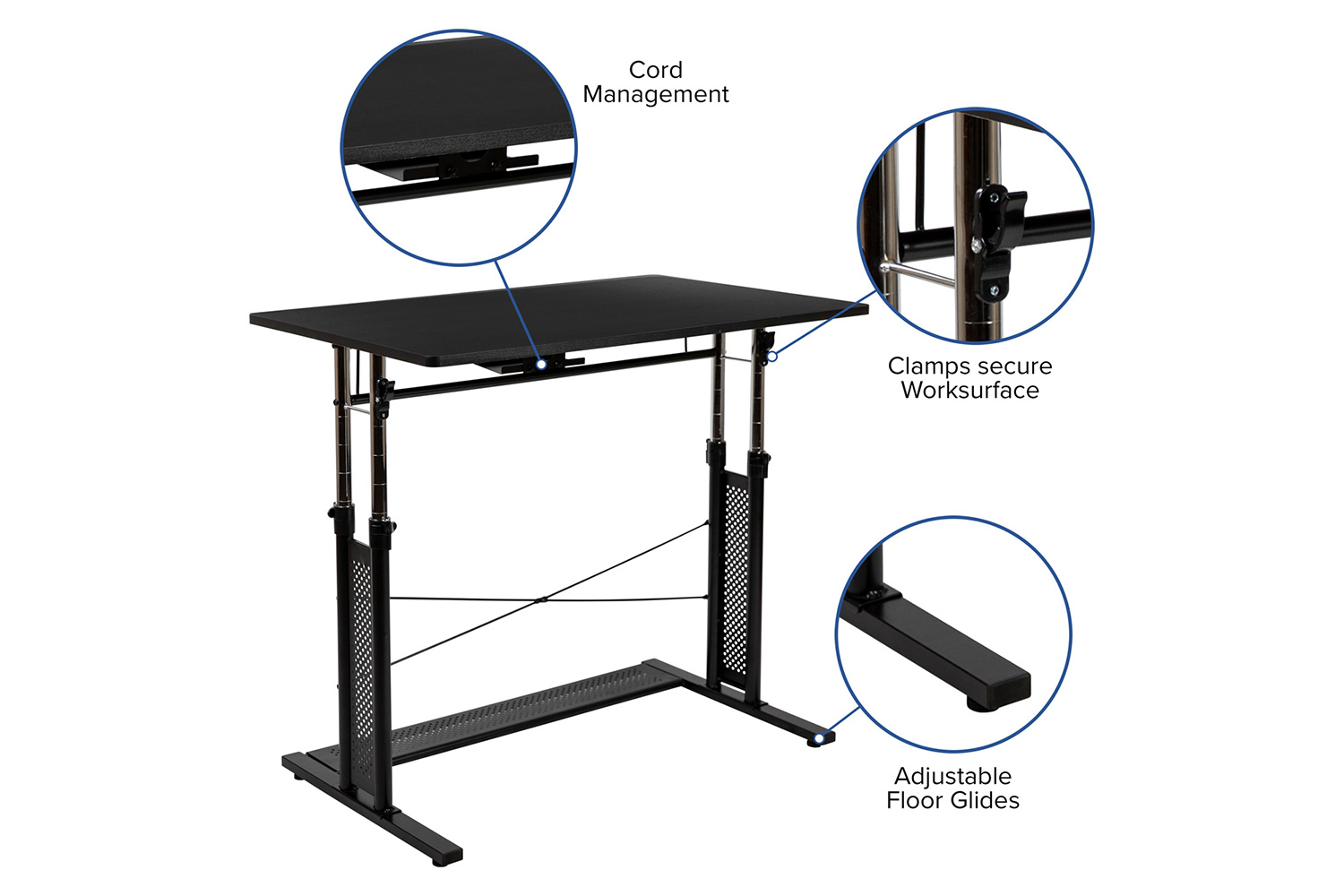 BLNK Stiles Work From Home Kit with Adjustable Computer Desk, Ergonomic Mesh Office Chair and Locking Mobile Filing Cabinet with Side Handles - Black