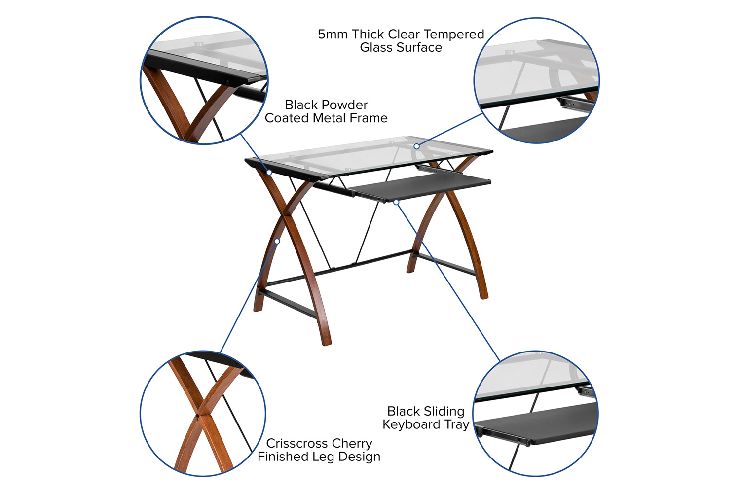 BLNK - Stiles Work From Home Kit with Glass Desk with Keyboard Tray, Ergonomic Mesh Office Chair and Filing Cabinet with Lock and Inset Handles