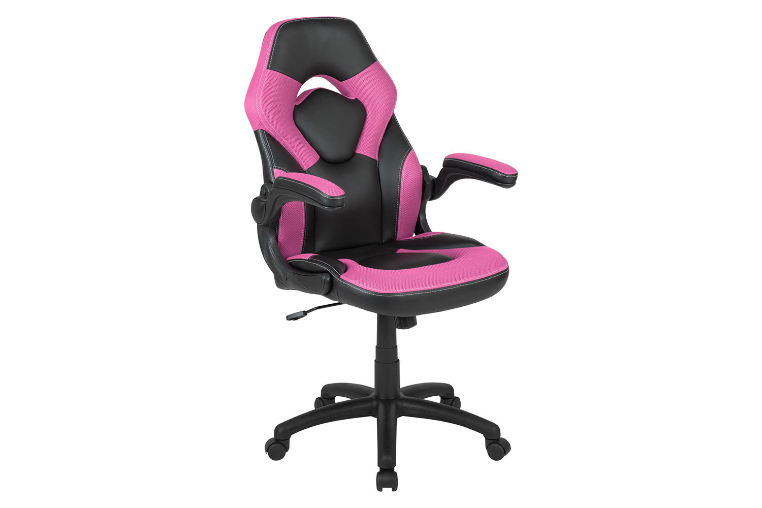 BLNK Optis Black Gaming Desk and Racing Chair Set with Cup Holder, Headphone Hook and 2 Wire Management Holes - Pink