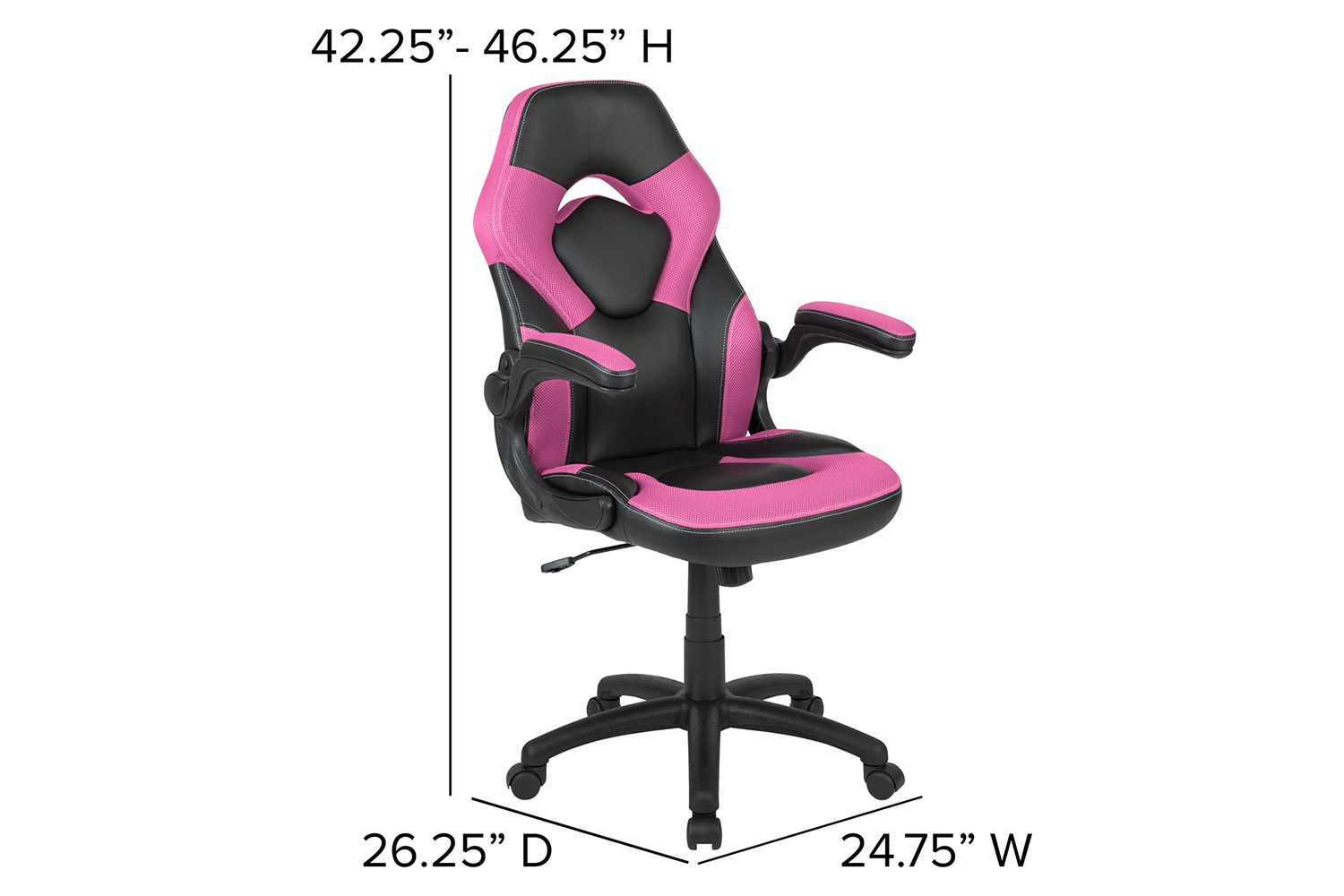 BLNK Optis Black Gaming Desk and Racing Chair Set with Cup Holder, Headphone Hook and 2 Wire Management Holes - Pink