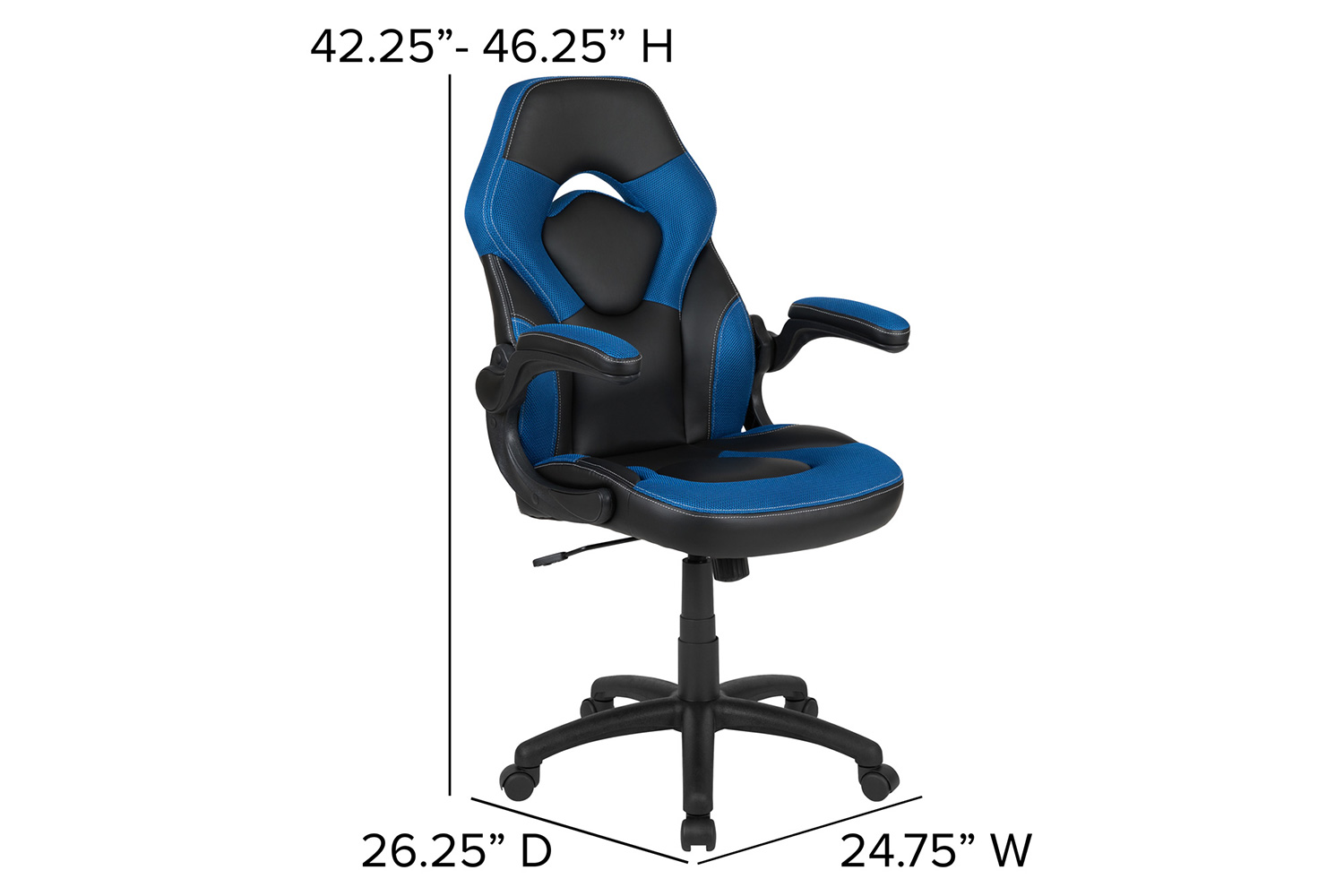 BLNK Optis Gaming Desk and Racing Chair Set with Cup Holder, Headphone Hook, Removable Mouse Pad Top and 2 Wire Management Holes - Blue/Black