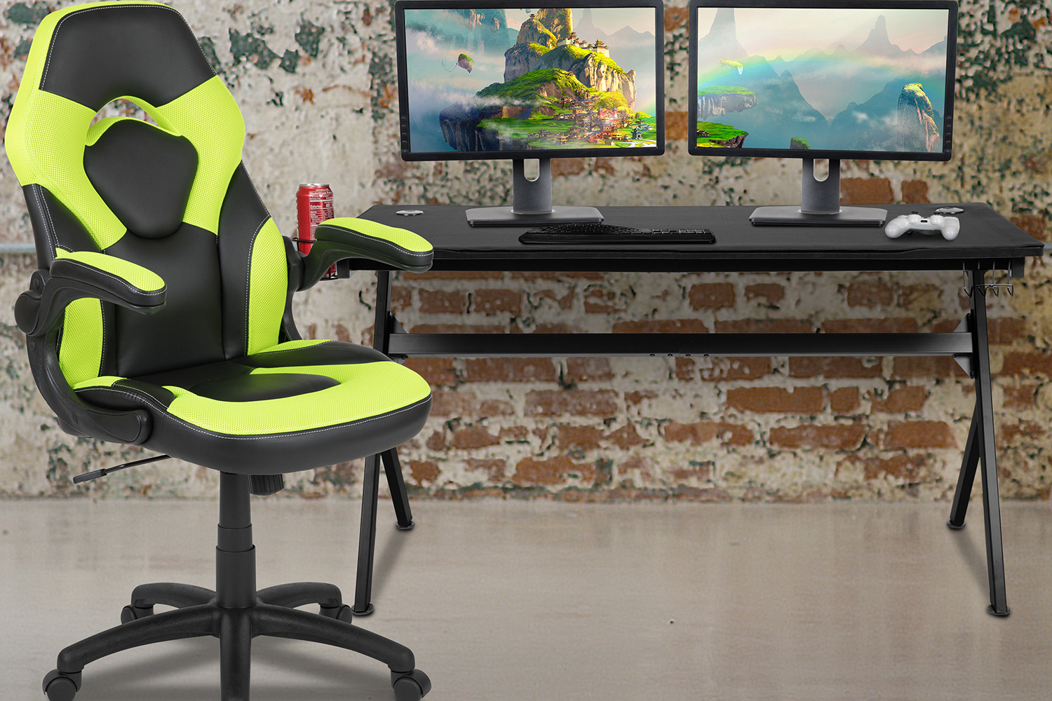 BLNK Optis Gaming Desk and Racing Chair Set with Cup Holder, Headphone Hook, Removable Mouse Pad Top and 2 Wire Management Holes