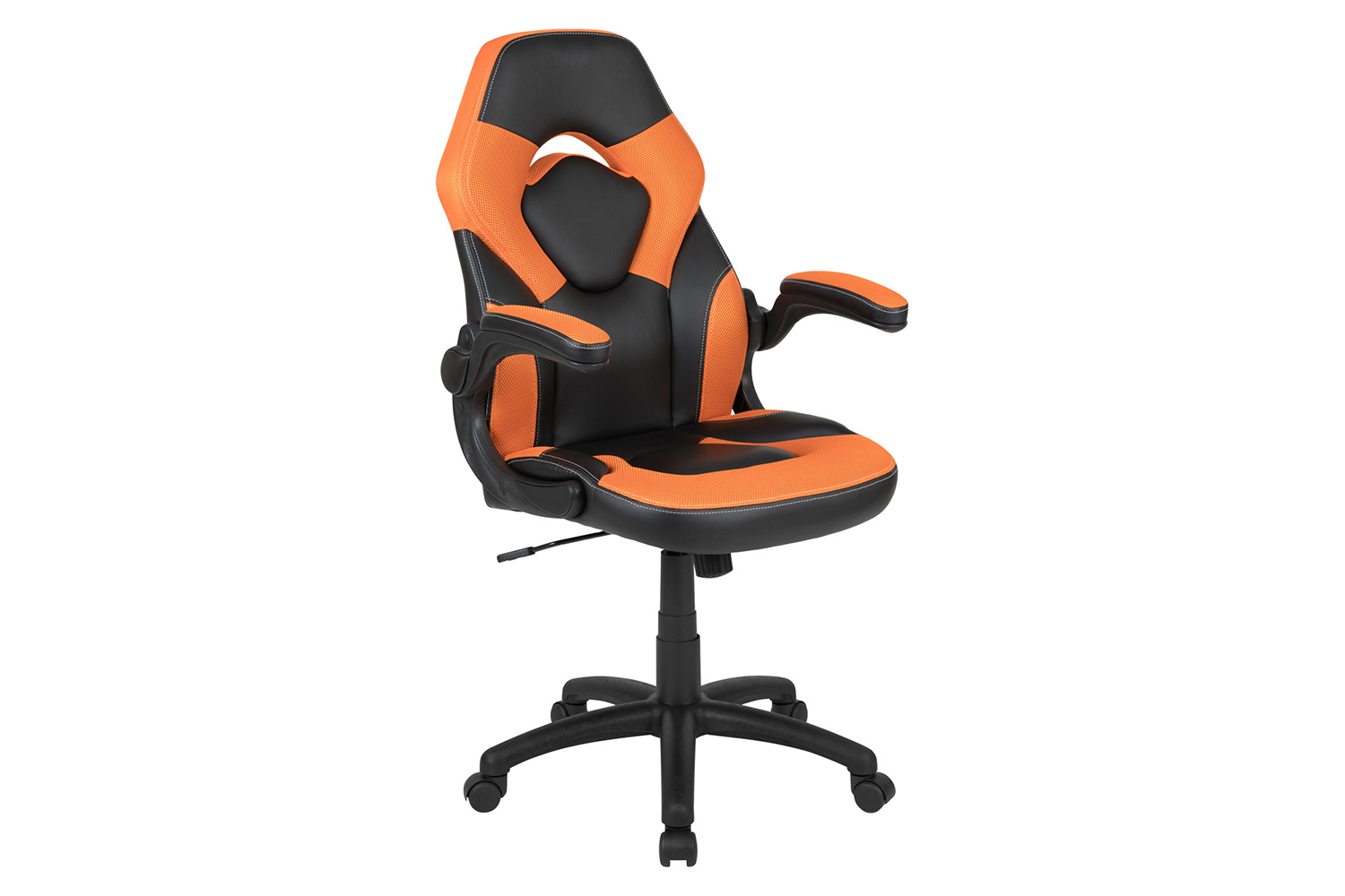 BLNK Optis Gaming Desk and Racing Chair Set with Cup Holder, Headphone Hook, Removable Mouse Pad Top and 2 Wire Management Holes - Orange/Black