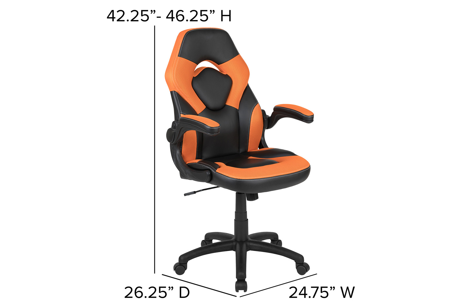 BLNK Optis Gaming Desk and Racing Chair Set with Cup Holder, Headphone Hook, Removable Mouse Pad Top and 2 Wire Management Holes - Orange/Black