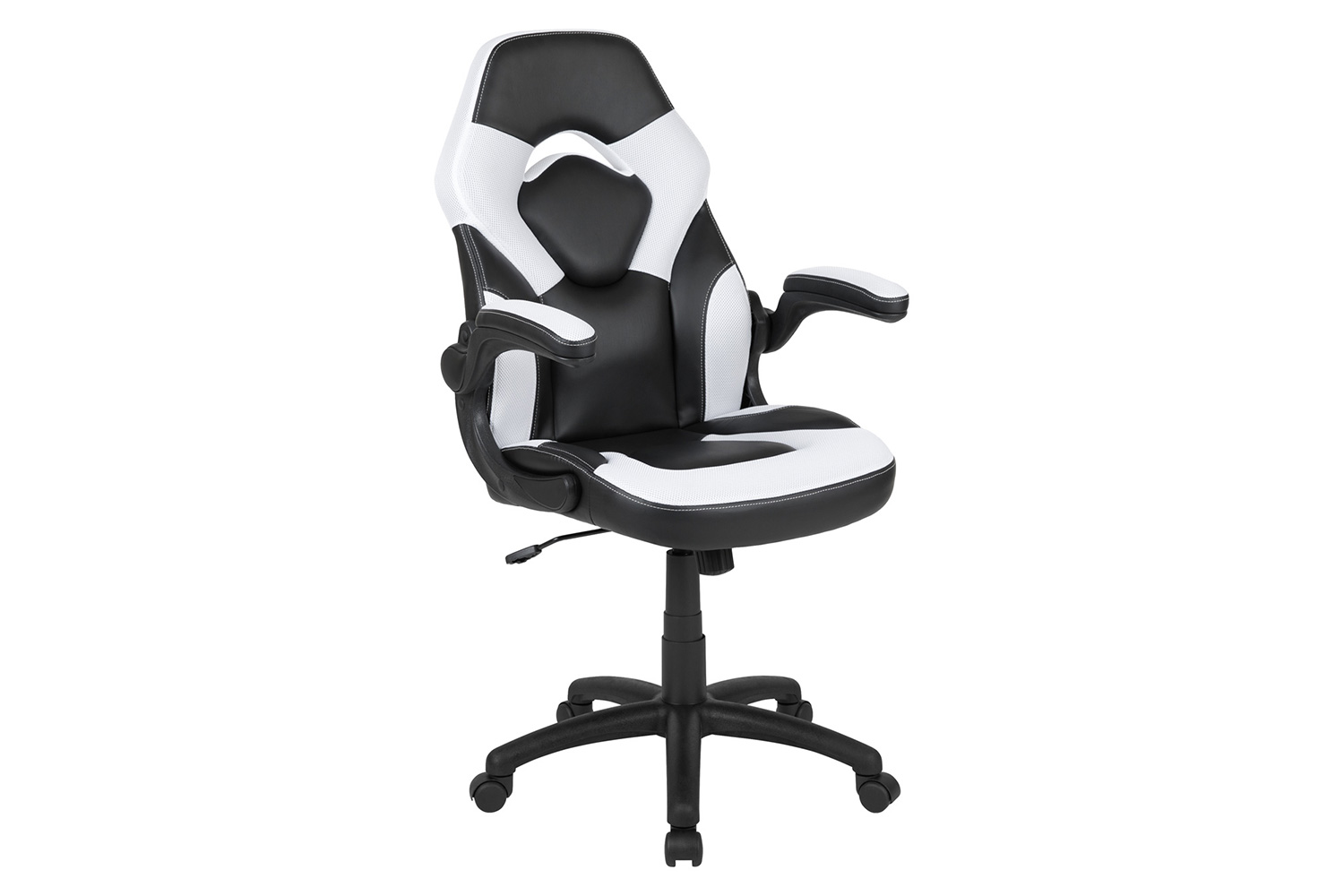 BLNK Optis Gaming Desk and Racing Chair Set with Cup Holder, Headphone Hook, Removable Mouse Pad Top and 2 Wire Management Holes - White/Black