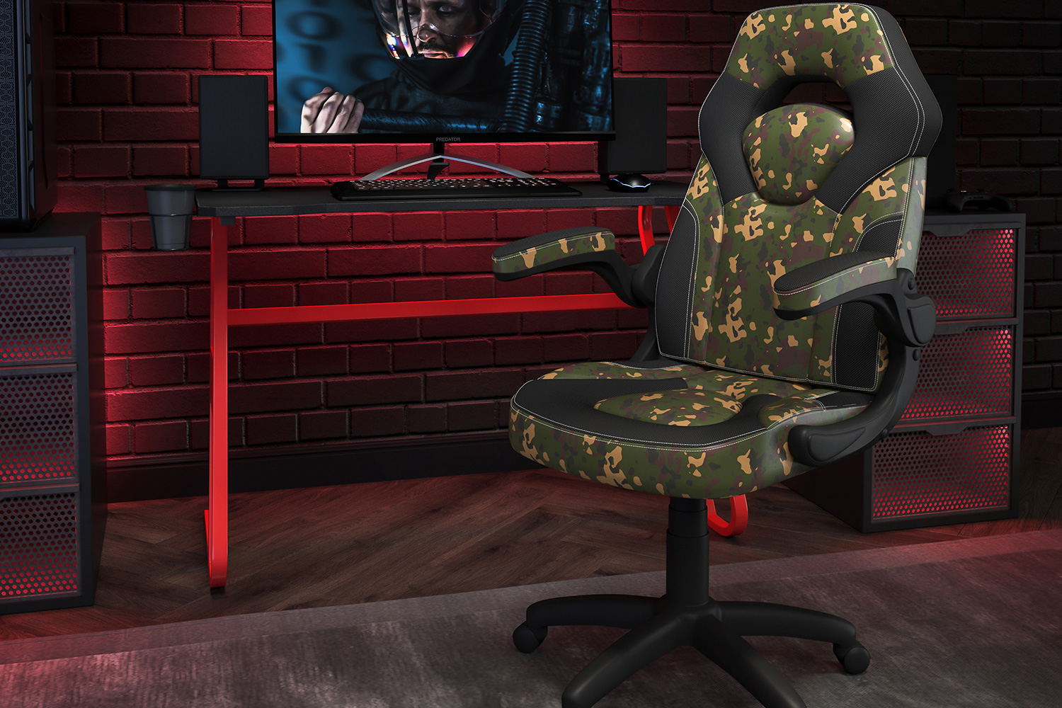 BLNK Optis Red Gaming Desk and Racing Chair Set with Cup Holder and Headphone Hook